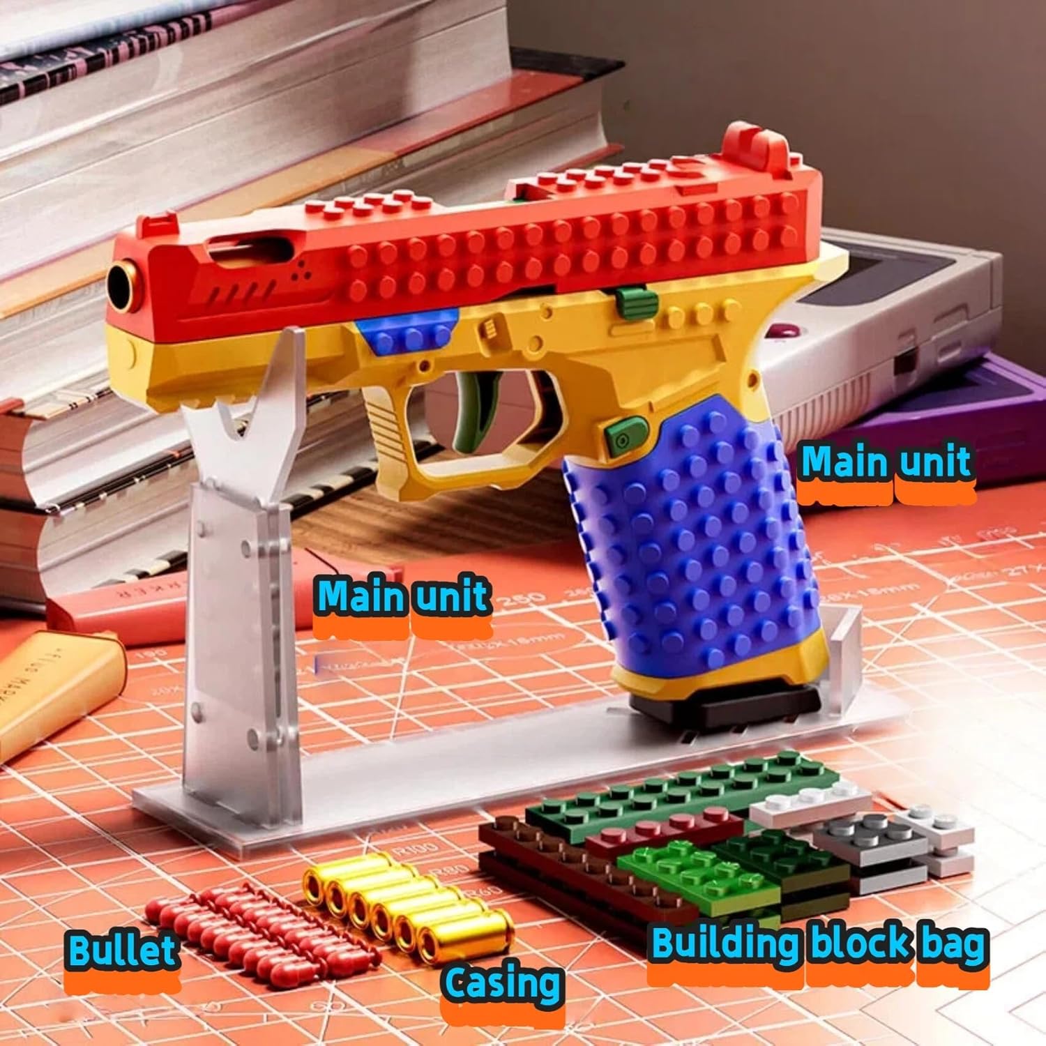 Bazilbazos Tactical DIY Building Block Handle Set, Bazilbazos Building Block Toy Gun, Funny DIY, Block Blaster with Display Stand, Full of Creativity for Team Activities