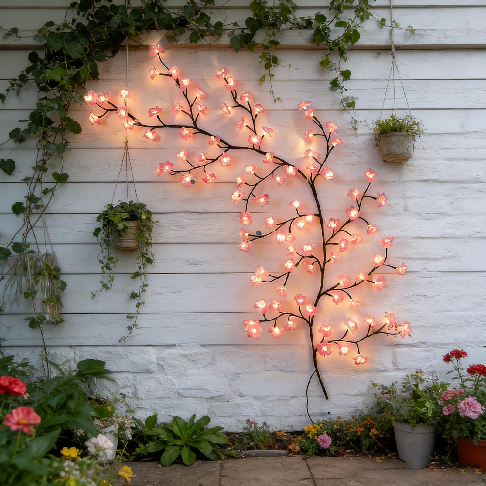 Guirlande lumineuse murale en forme de branche d'arbre en fleur de cerisier pour chambre à coucher avec alimentation USB, 8 modes d'éclairage pour portes, fenêtres, mariage, Noël (190 cm)