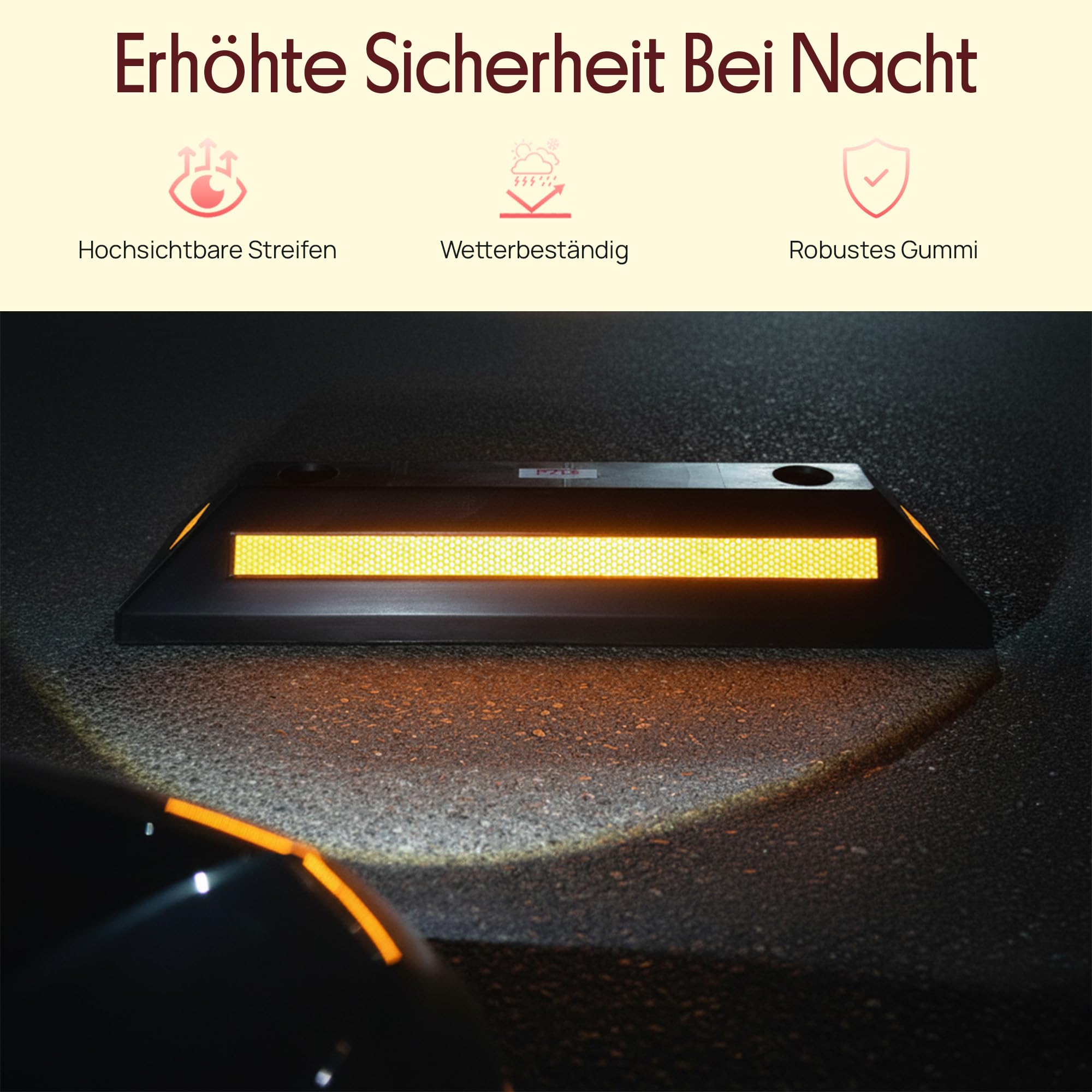 Pyle Parkplatzbegrenzung Anfahrtschutz Set – Garagenstopper für das Auto ohne zu Bohren oder mit Befestigungsmöglichkeit, Radstopper aus Hartgummi, Garagen Parkhilfe mit Reflektionsstreifen, 4er Pack