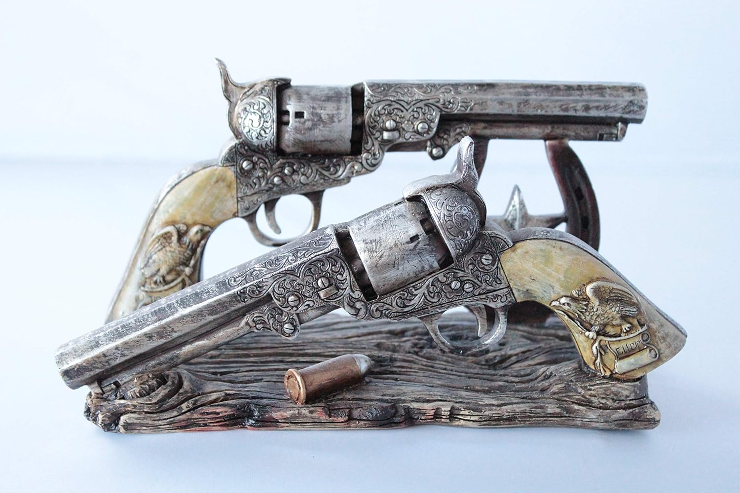 Western Cowboy Double Gun Pistol Bullet Horseshoe Envelope Holder Rustic Home Office Decor