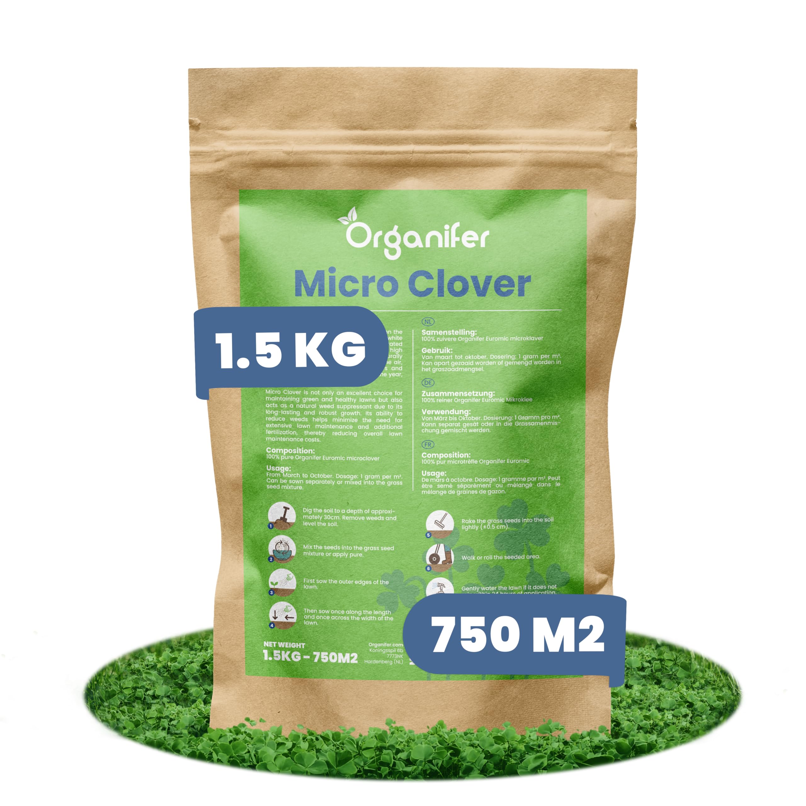 Semillas De Césped De Microtrébol - Semilla De Trébol Puro - Cuidado Del Césped - Semillas De Césped - Semillas Orgánicas - Microtrébol Para Césped, (1500 G Para 750 M2)