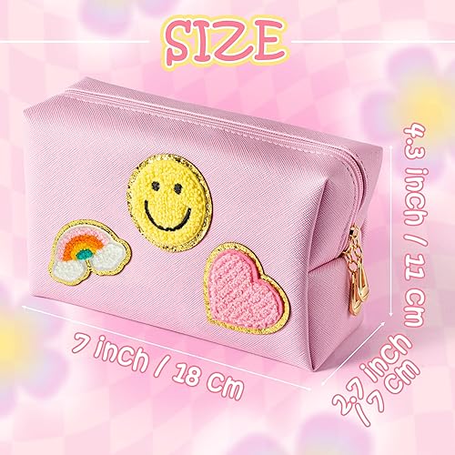 Miniatura 2 de LieToi Preppy Patch - Neceser pequeño de piel sintética con diseño de corazón y rayo y arcoíris, portátil, impermeable, bolsa de maquillaje para uso