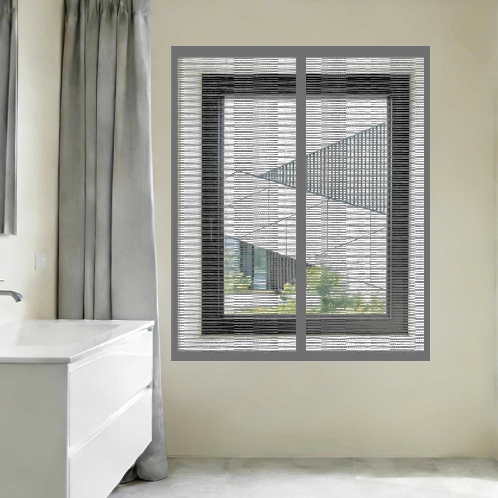 Fly Screens Windows 135 x 90 cm Keep Fly Mosquito Out Silent Insect Mesh that Close Automatically Custom Size for Living Room Bedroom Offfice, Grey
