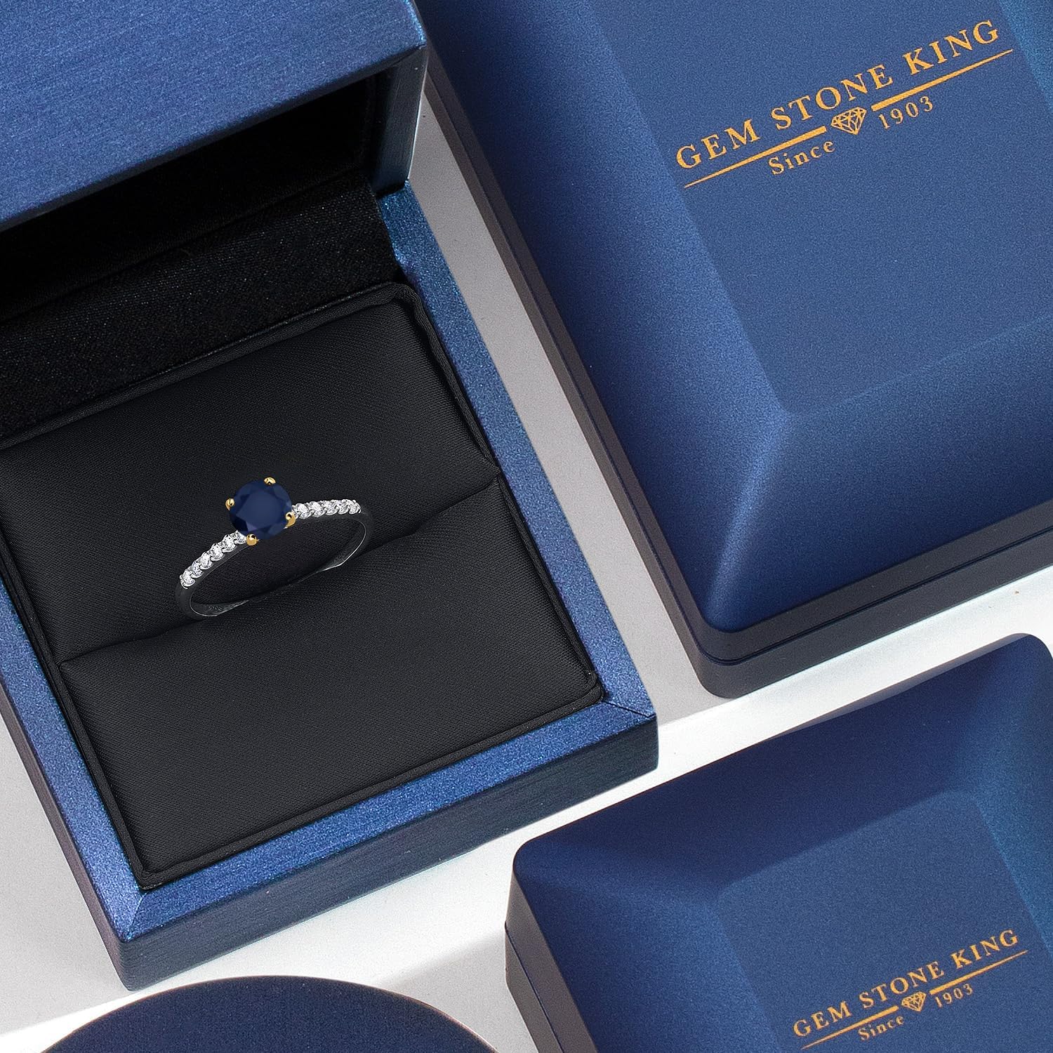 Gem Stone King 925 Silver and 10K Yellow Gold Round 6MM Gemstone Birthstone and Lab Grown Diamond Engagement Ring For Women | Wedding Anniversary Promise Ring For Women | Size 5,6,7,8,9 - Image 5