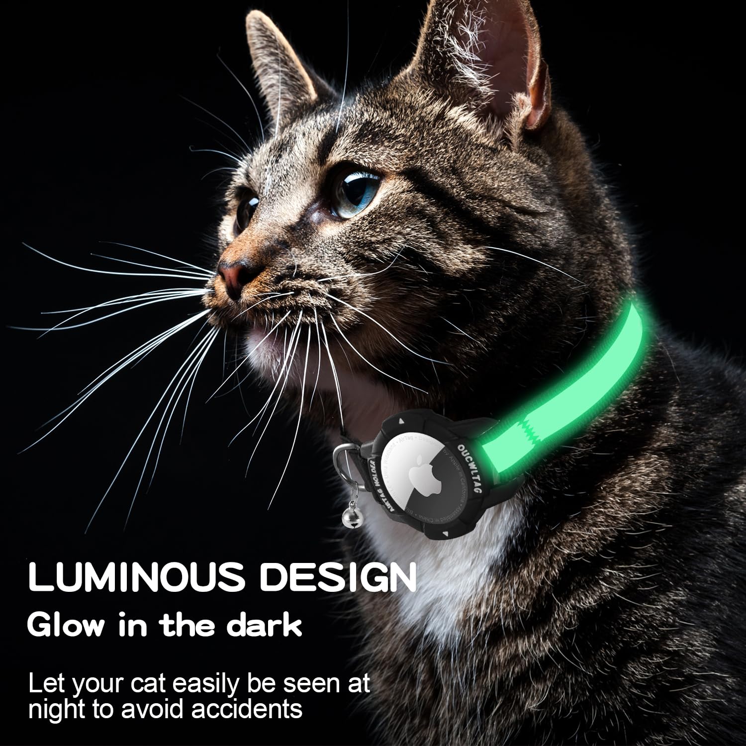 Breakaway Cat Collar With AirTag Holder & QR Code ID Tag - Reflective Adjustable Kitten Collar (Purple Moons & Stars) - View #7