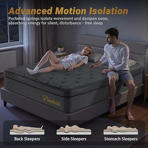 Miniatura 7 de inight Colchón híbrido tamaño King de 12 pulgadas, colchón híbrido King en una caja, espuma viscoelástica de gel y resortes individuales en