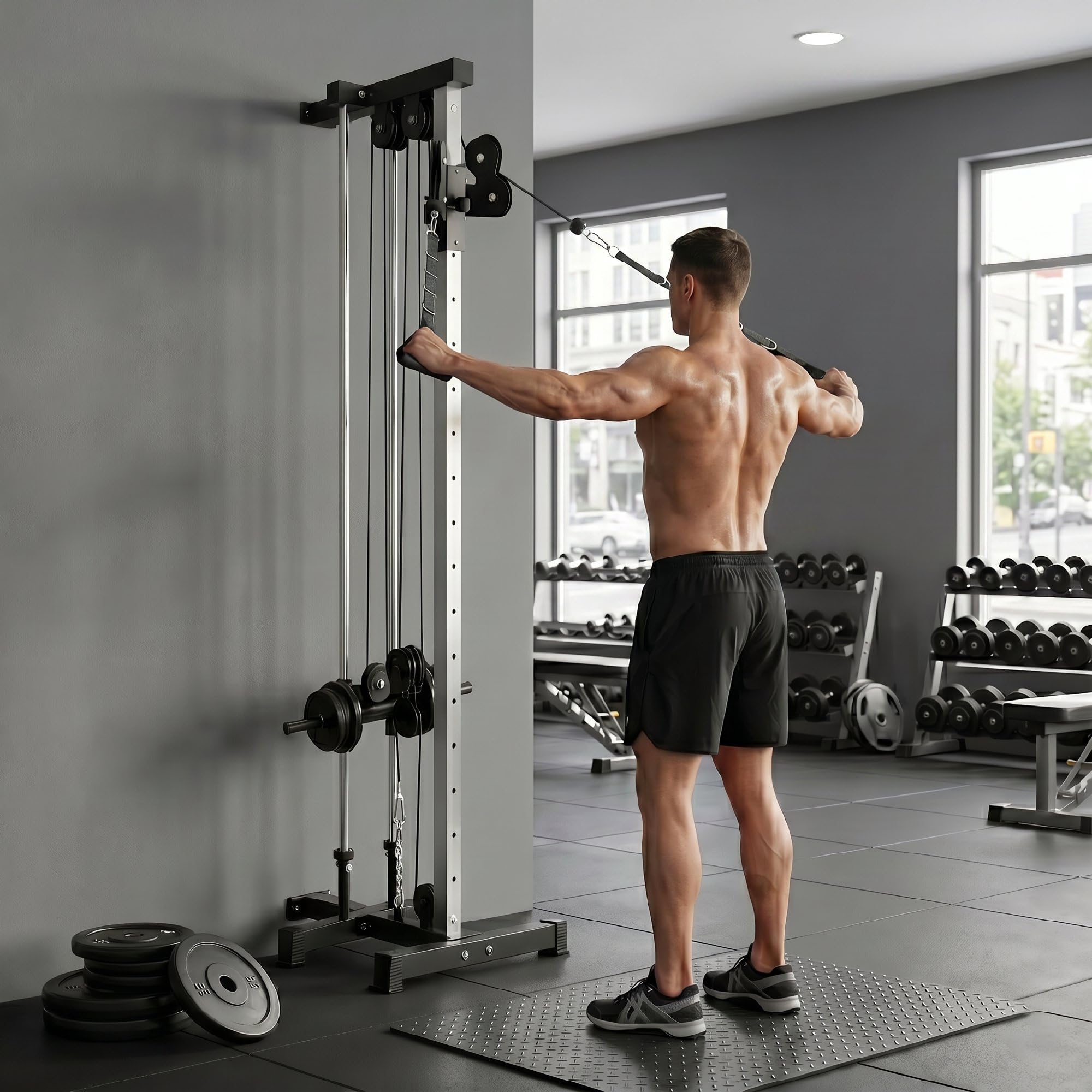 SPORTNOW Kraftstation höhenverstellbar 25-165 cm mit Dual-Pulley-Systemen Adaptern Multifunktionale Trainings-Gerät max. 120 kg, für Heimtraining 62 x 60 x 200 cm Schwarz
