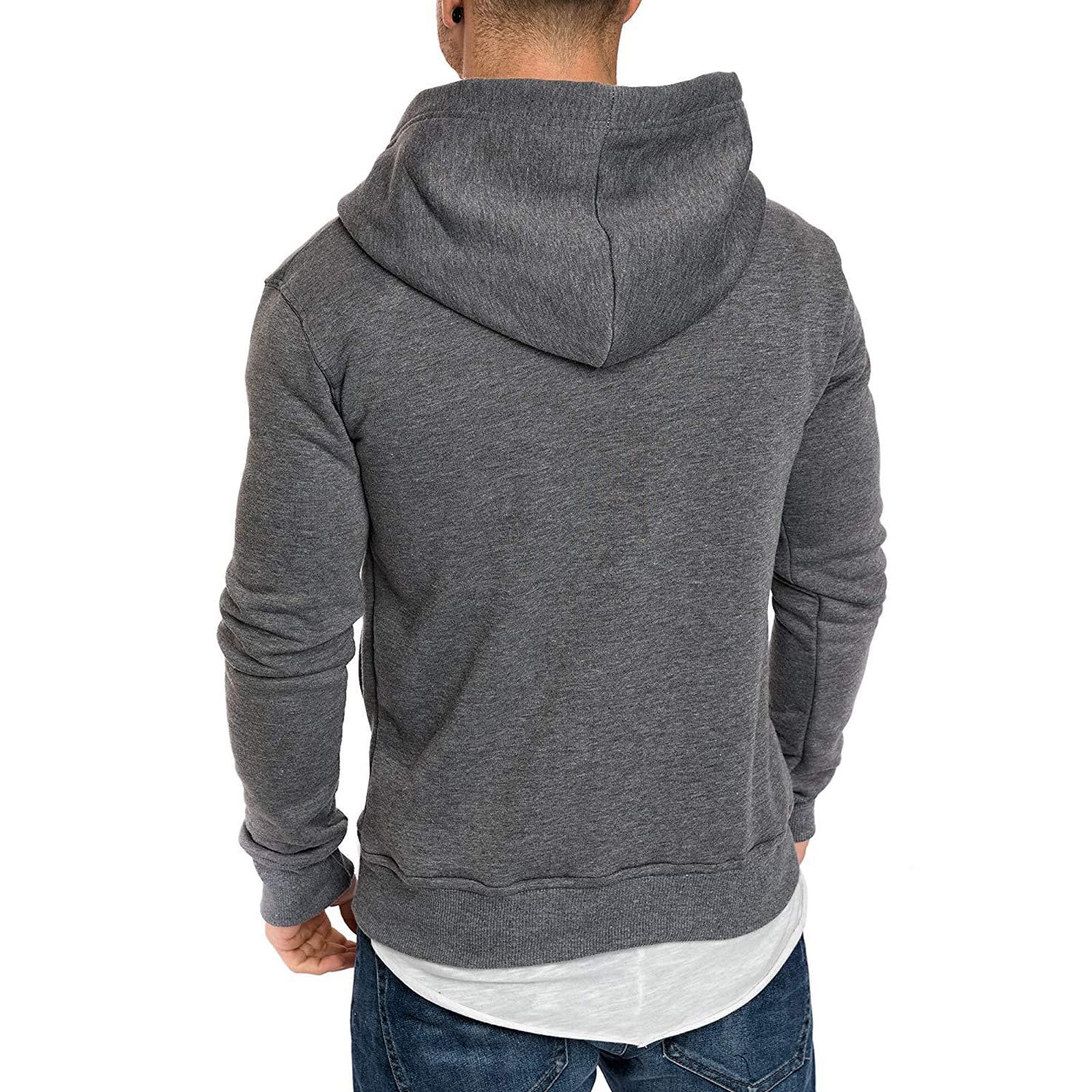 Maiyifu-GJ Men's Solid Color Sport Fleece Hoodie Casual Long Sleeve Henley Sweatshirt Slim Hooded Pullover With Kanga Pocket (Dark Grey,Medium)
