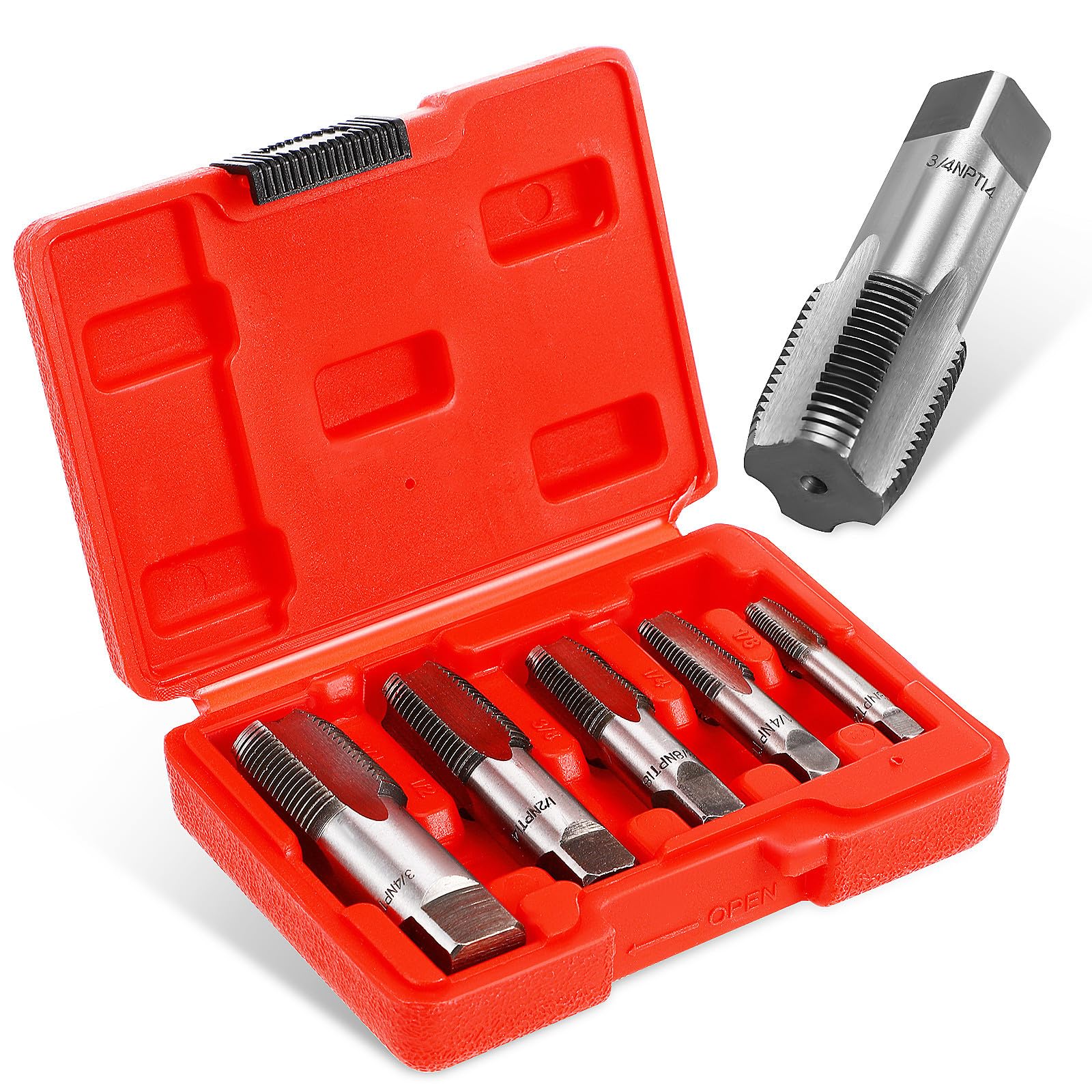 5pezzi Punte Filettate Npt Acciaio Al Carbonio Kit Per Maschiatura Con Diverse Per Idraulica e Manutenzione Meccanica Design Compatto Con Custodia Per Facile Accesso e