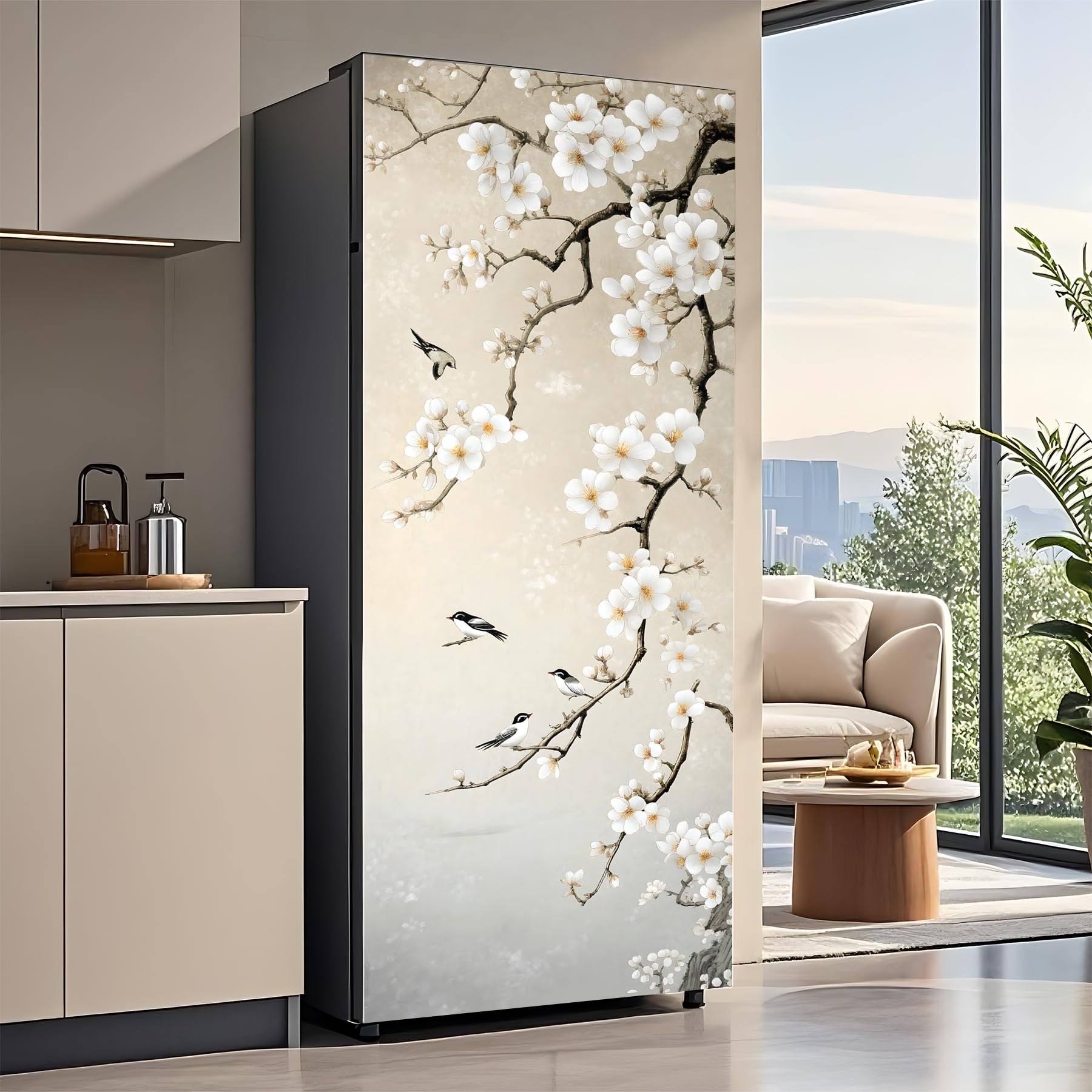 Photo 1 of AOHMPT Refrigerator Wrap - Plum Blossom Bird Vinyl Sticker