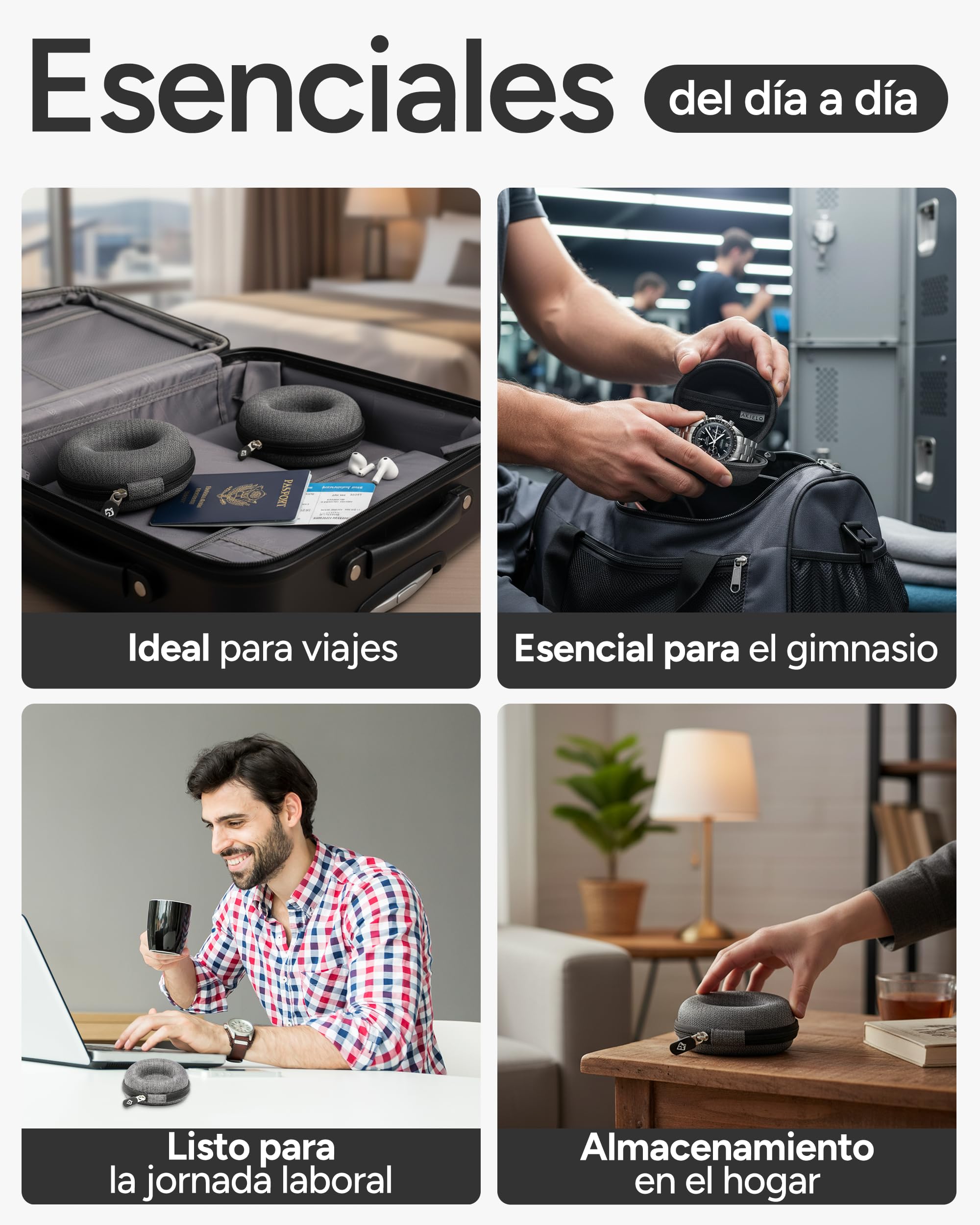 AKIELO Caja para Relojes de Viaje con Paño de Limpieza y Caja Regalo – Compatible con Relojes de Pulsera para Hombre y Mujer y Relojes Inteligentes de hasta 54 mm (Edición Gris Carbón)