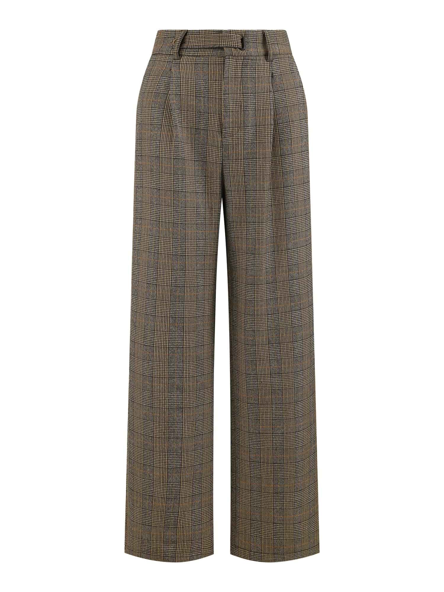 Hobemty Women's Plaid Work Pant Vintage Houndstooth Wide Leg Straight Long Trousers Relaxed