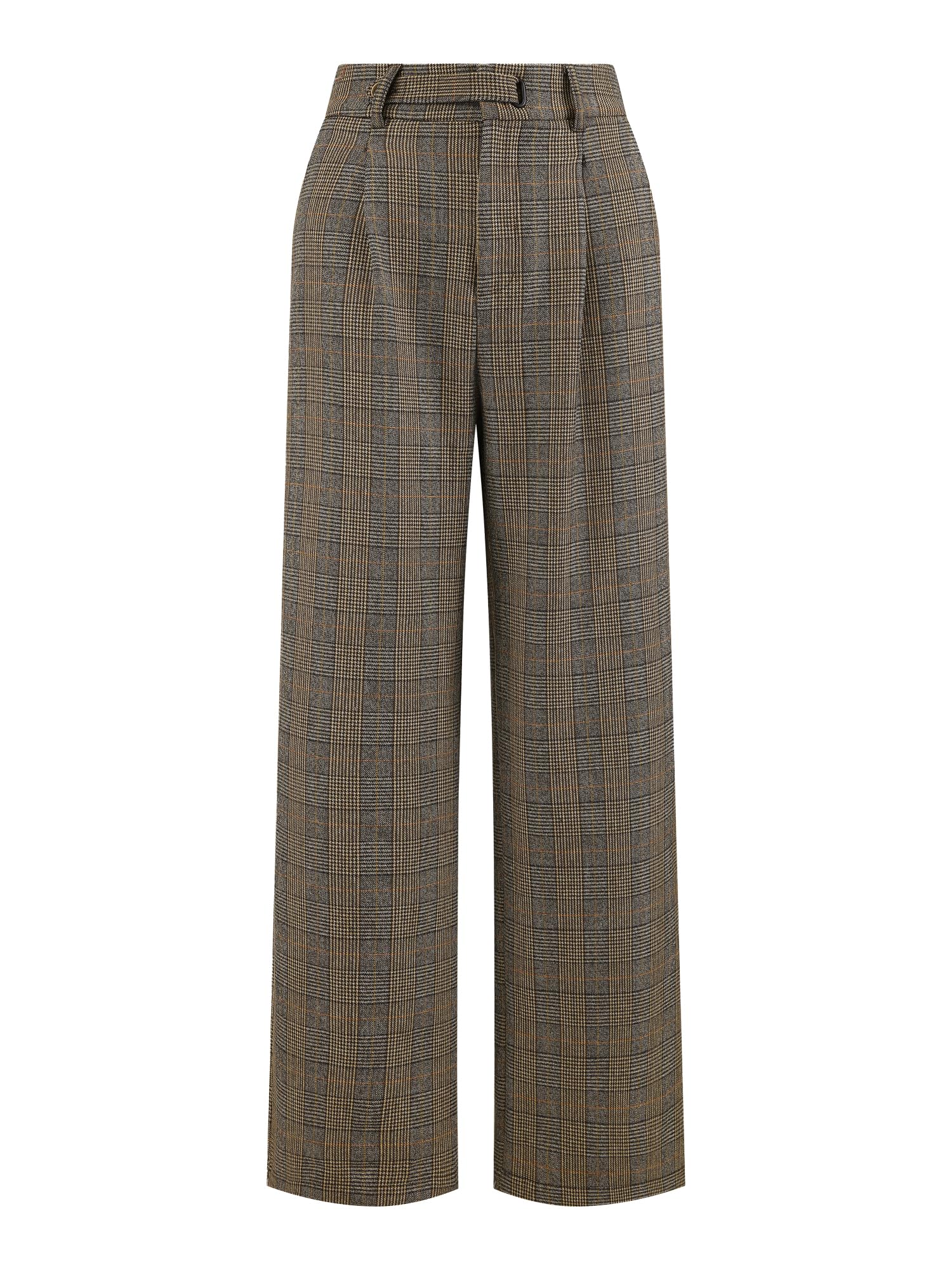 Womens Plaid Work Pant Vintage Houndstooth Wide Leg Straight Long Trousers