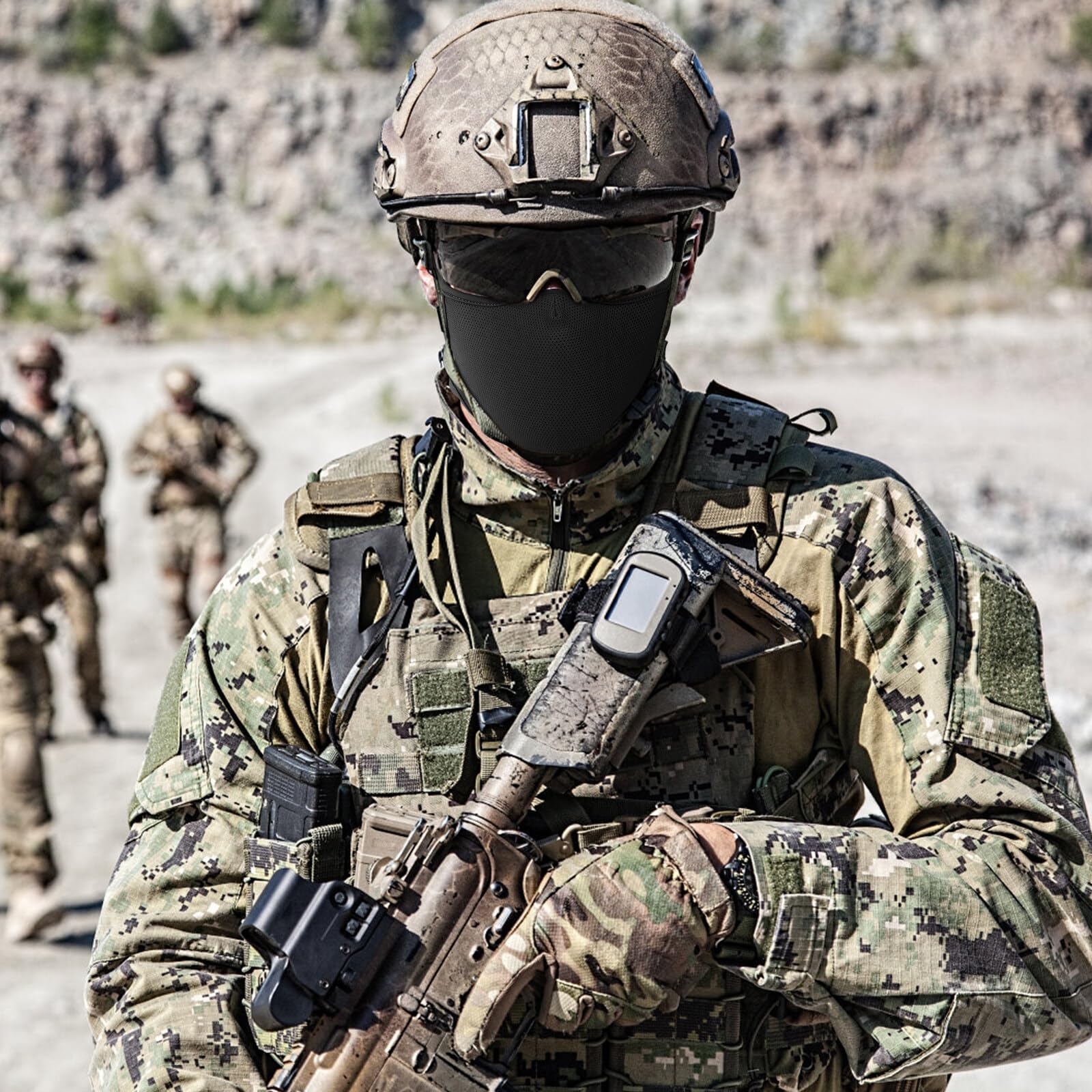 Máscara de disparo de silicona media cara táctica multifuncional transpirable para paintball tiro CS negro M