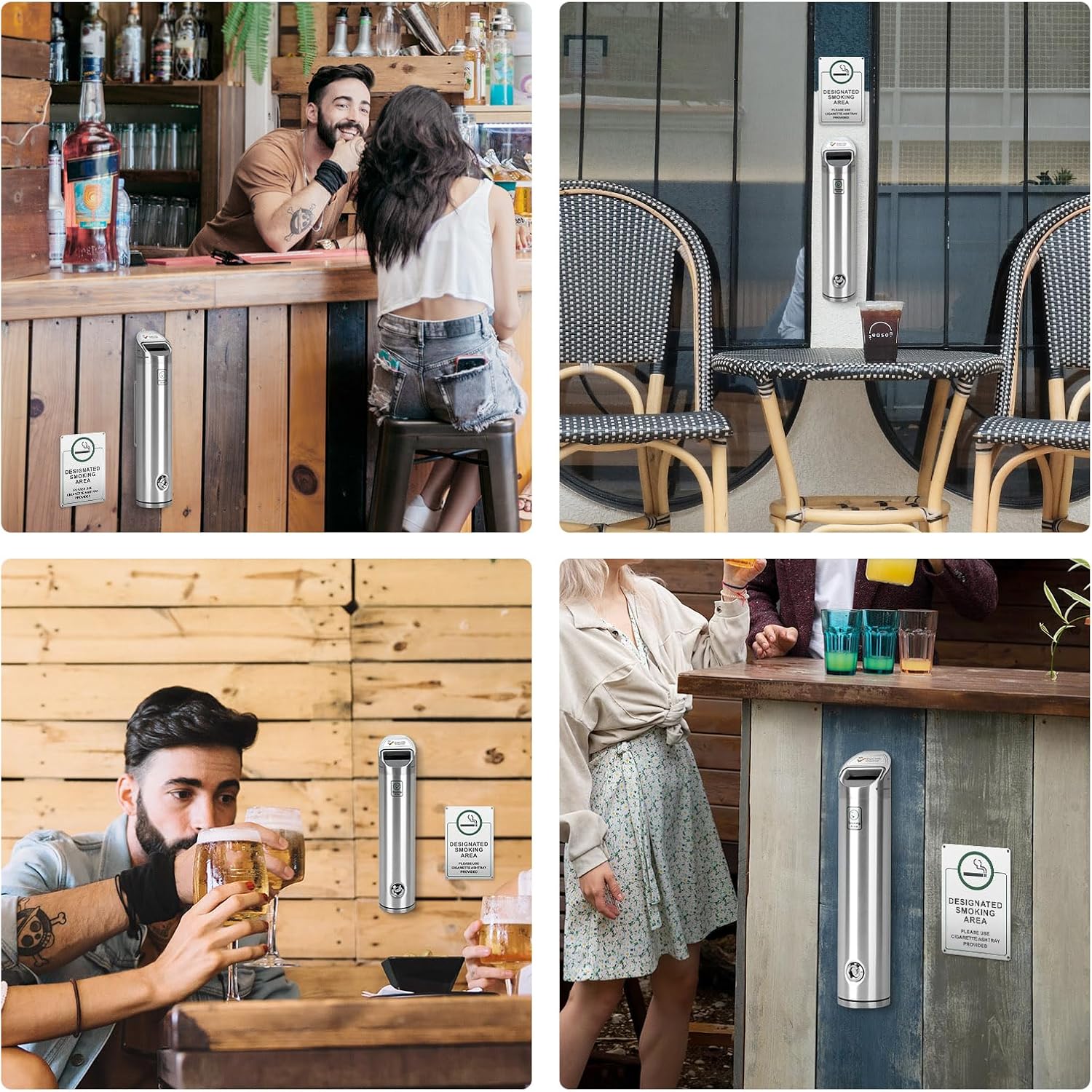 Lockable Wall Mounted Metal Ashtray. Space saving cigarette bin suitable for outdoor use in communal smoking areas or smoking shelters at a pub, bar, office, restaurant, cafe or nightclub