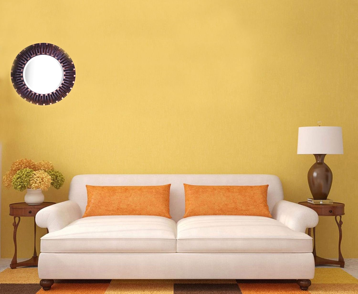 Lulu Decor, Amber Dot Mosaic Wall Mirror, Decorative Beautiful Round Wall Mirror with Beveled Mirror, Frame Measures 16", Beveled Mirror Measures 9.5" (LP82M)