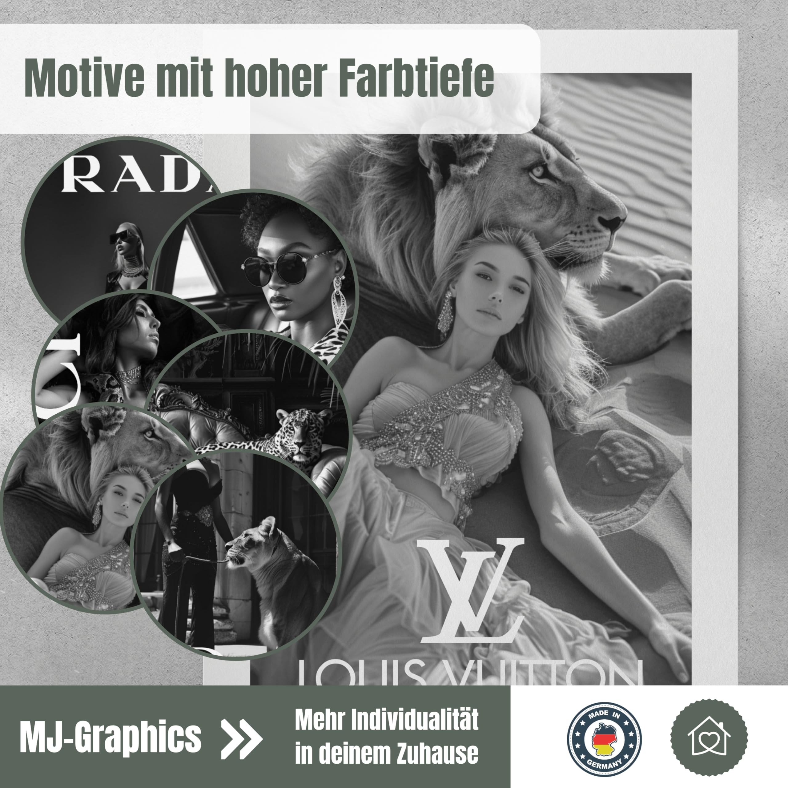 MJ-GRAPHICS® | Mood Poster Set Fashion Luxus - Schwarz-Weiß - Elegant, Luxuriös, Boutique Lifestyle, Coco - Dekorative Wandkunst Premium für Schlafzimmer Wohnzimmer - 6xA2 Kunstdrucke - ohne Rahmen