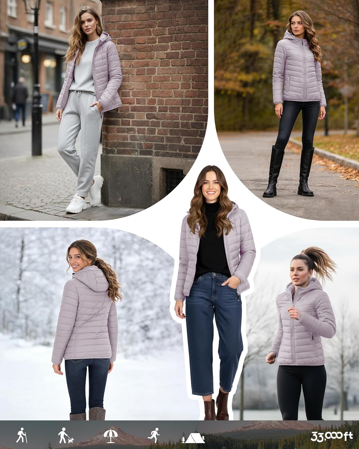 33,000ft Women's Hooded Packable Puffer Jacket Lightweight Warm Puffy Quilted Winter Coat - Image 3