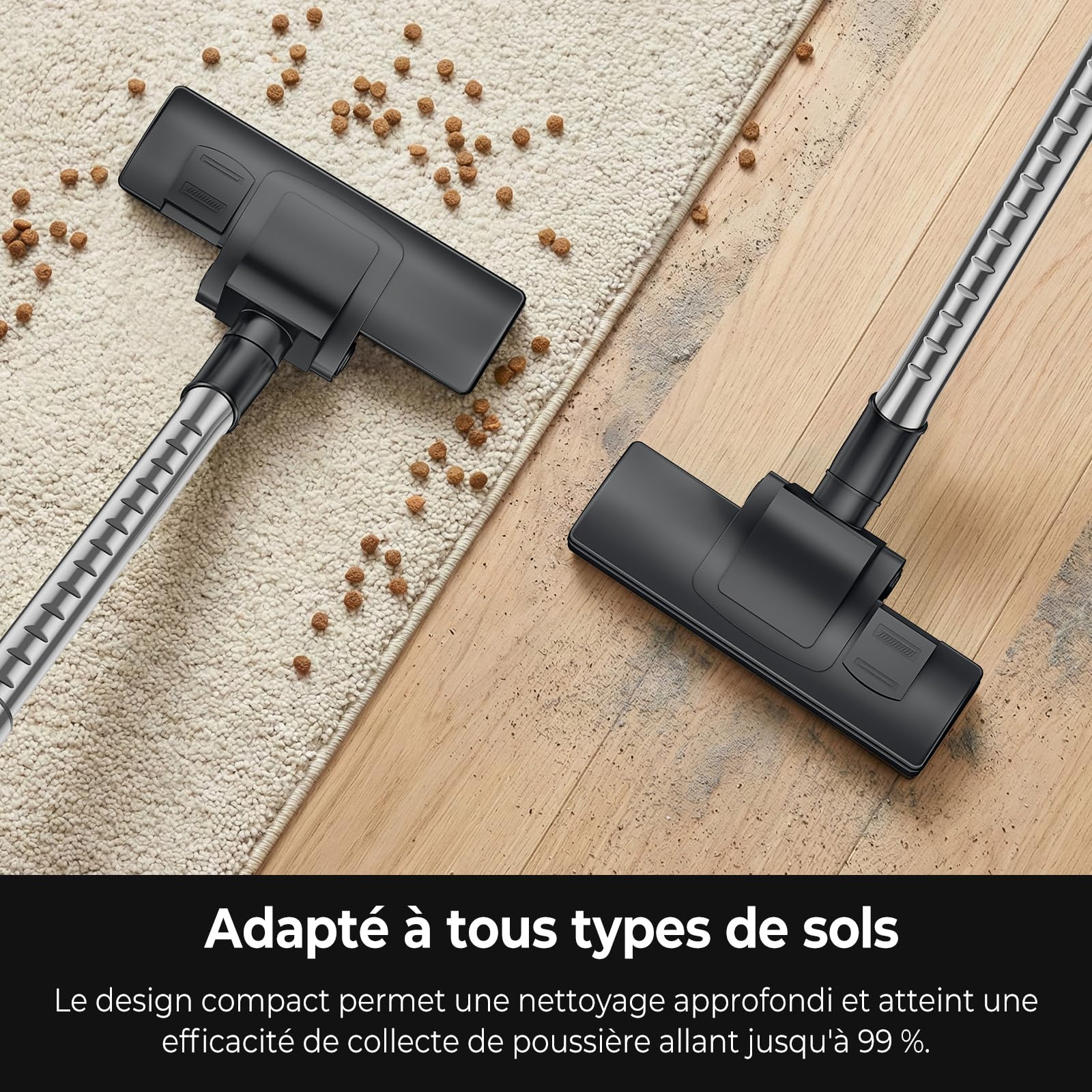 Aspirateur Traîneau Sans Sac Puissant 1200W, Aspiration 15000PA, Câble 5m, Buse Spéciale à Ions Négatifs Anti-Acariens, Silencieux et Compact pour Sols Durs, Tapis, Canapés et Poils d'Animaux (1,5L) - 4