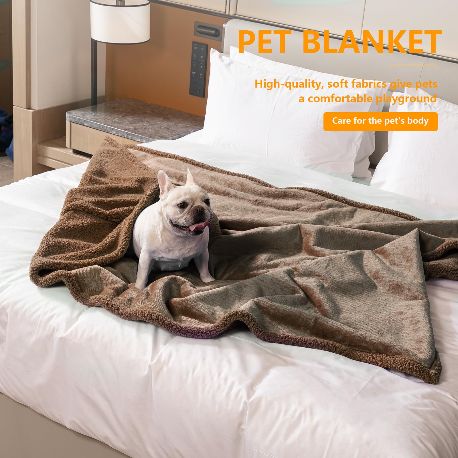 Maidewow Brown Dog Blanket Waterproof Pet Blankets for Couch Bed Cover Reversible Fluffy Jacquard Blankets Leakproof Sofa Cat Throw Fleece Blanket Washable -Brown,L - Image 2