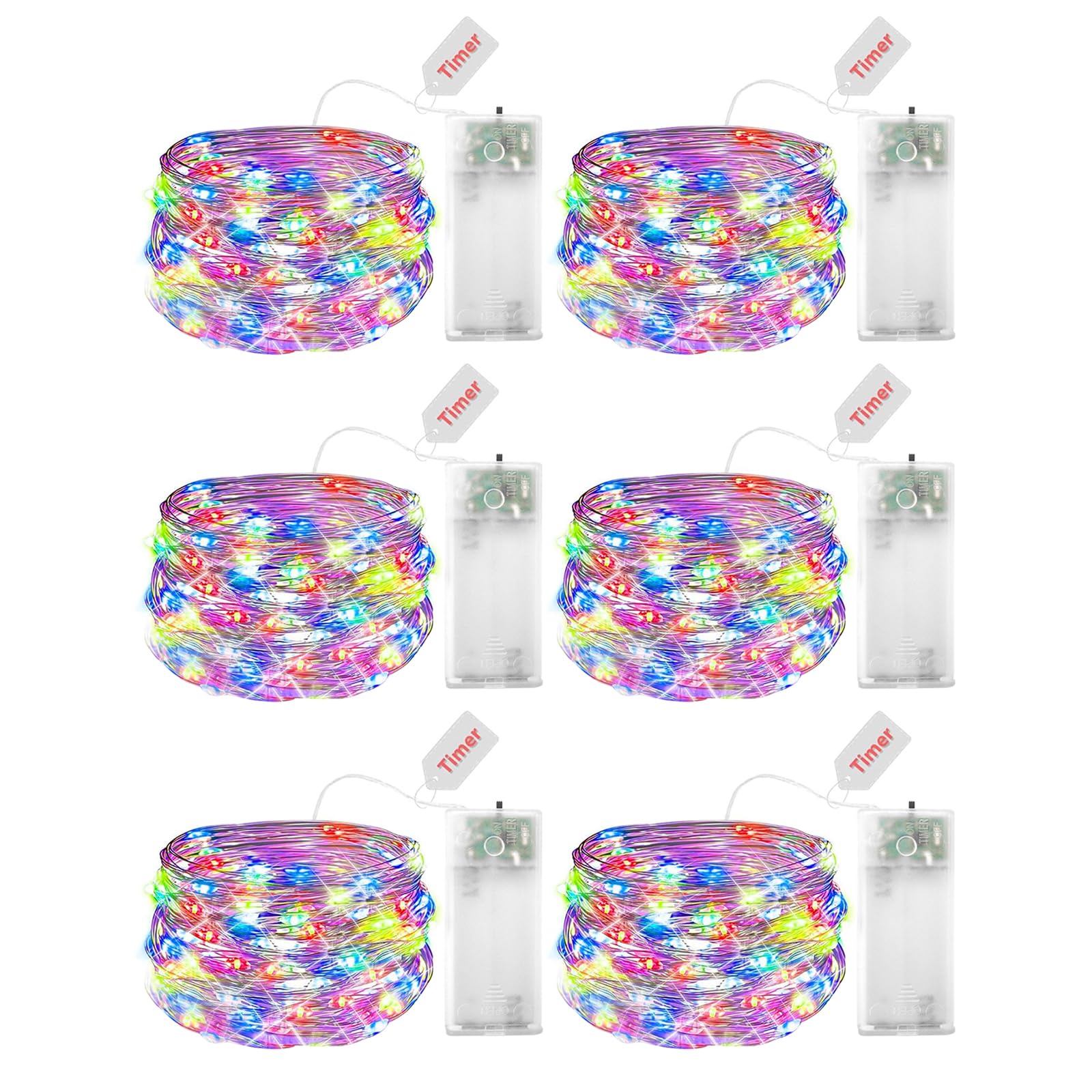 ENLACE 6 Stück LED Lichterkette Batterie mit Timer, 3M 30 LED Kupferdraht Lichterkette Innen Batteriebetrieben, Bunt Micro Lichterketten für Weihnachten, Halloween, Hochzeit, Innen, Party Deko