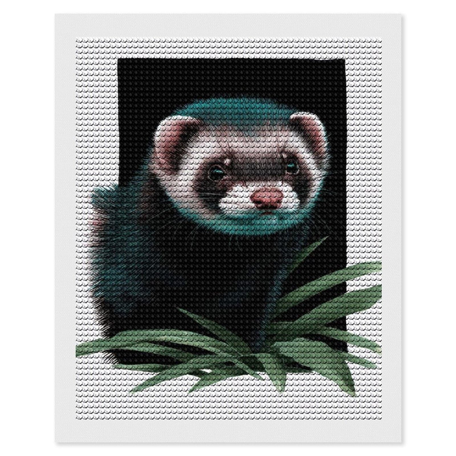 Junmoney Intricate Ferret Portrait with Botanical Detail Diamond Art Canvas 16"x20", for Adults, Good for Quiet Evenings, Bedroom Decor, Festive Craft Gift, Easy to Enjoy