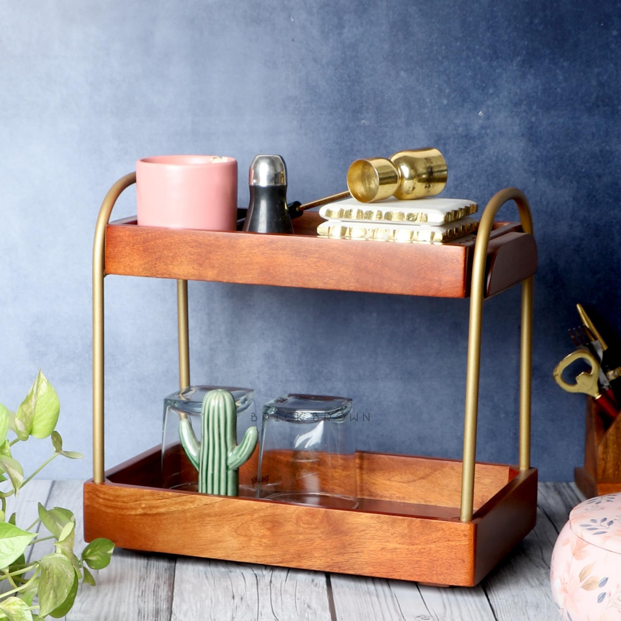 Brick Brown ® Premium CasaDuo wielofunkcyjny organizer do przechowywania kosmetyków, uchwyt ekspozycyjny, komoda łazienkowa, organizer kuchenny z mahoniowym wykończeniem (samodzielny montaż)