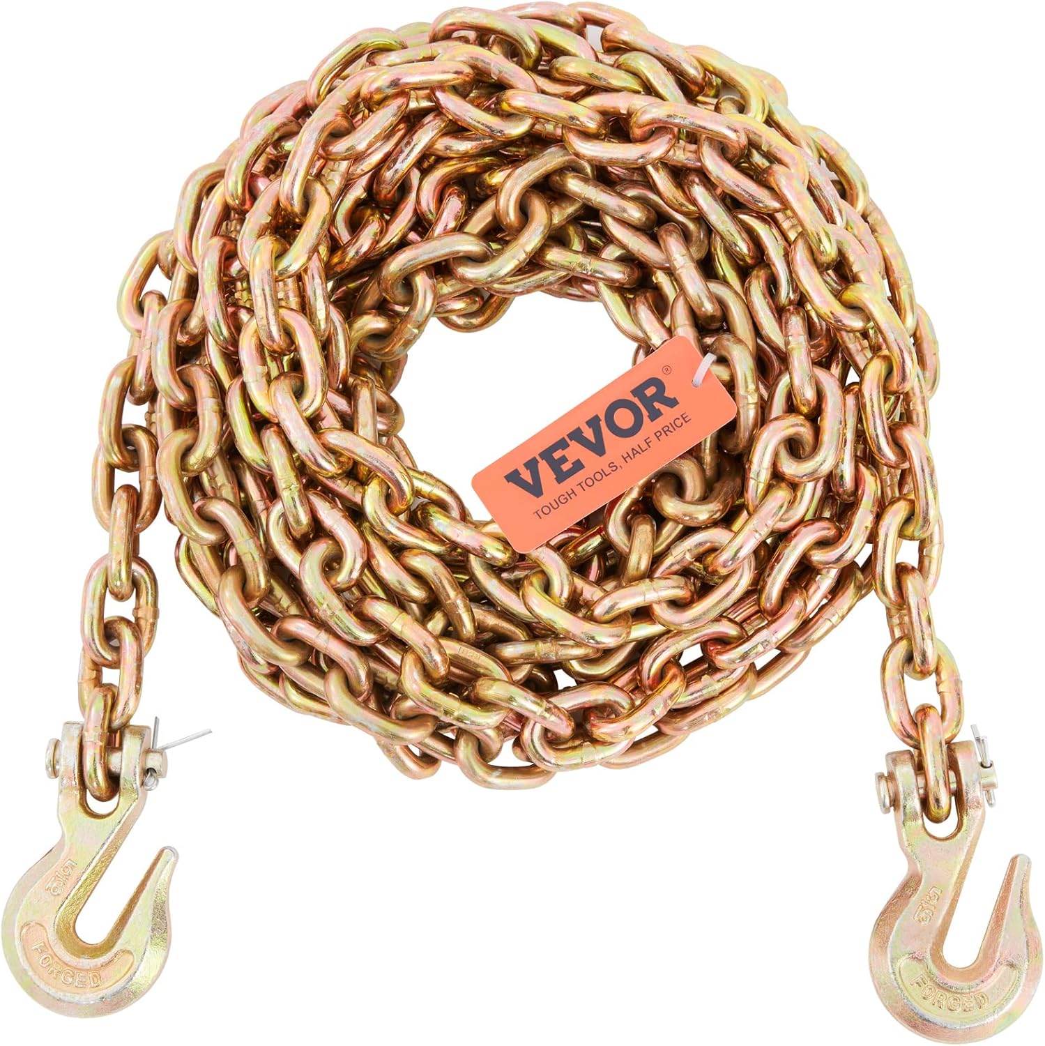 VEVOR Transport Binder Chain, 5/16''x20' Tow Chain with Grab Hooks, 4900lbs Safe Working Load, G80 Heavy Duty Chain, Logging Chain for Transporting Towing, Tie Down Binding Equipment - Image 9