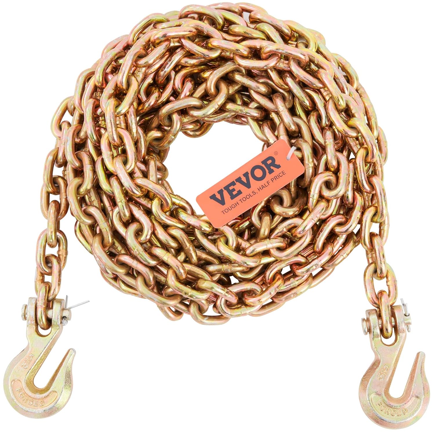 VEVOR Transport Binder Chain, 4900lbs Working Load Limit, 5/16''x20' G80 Tow Chain Tie Down with Grab Hooks, DOT Certified, Galvanized Coating Manganese Steel for Dock Factory Construction Site, 2Pack - Image 9