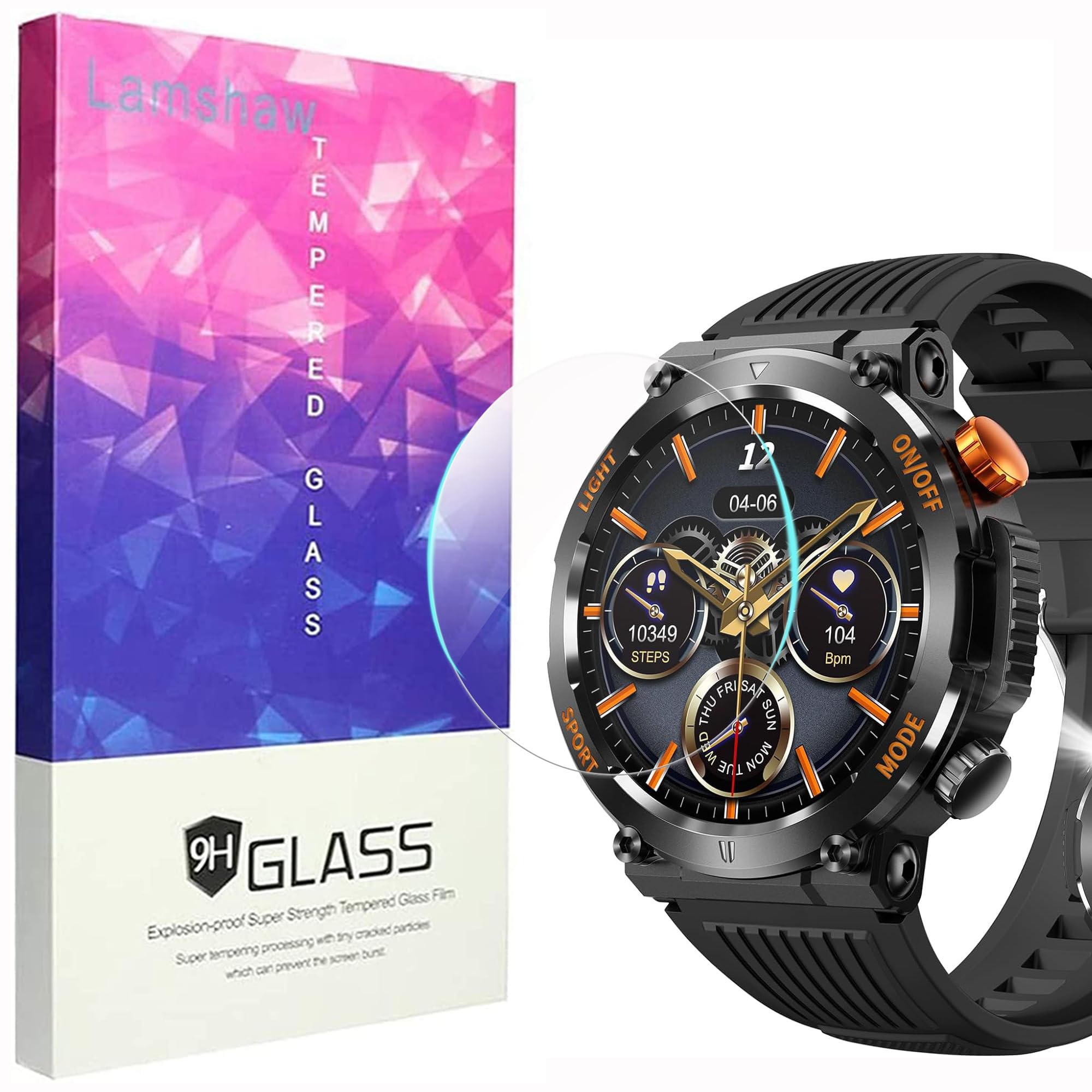 Lamshaw Compatible for YoYoFit Military Smart Watch Screen Protector, [3 Pack] 9H Tempered Glass Screen Protector Film Compatible for YoYoFit Y27 1.46 Inches Military Smart Watch (3 Pack)