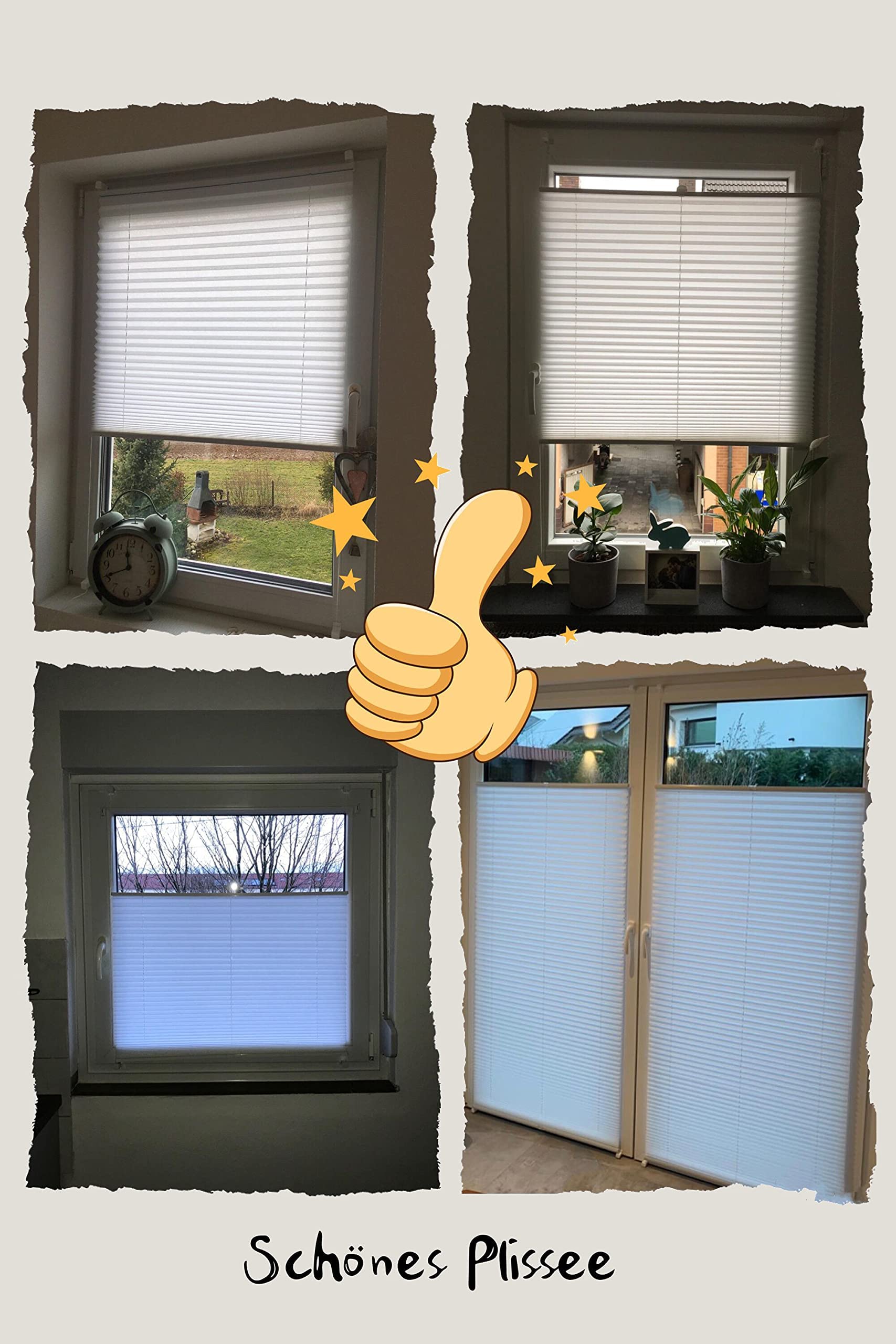 Estor plisado Klemmfix sin taladrar, deja pasar la luz, aspecto arrugado, estor plegable para ventanas y puertas Easyfix blanco, 110 x 130 cm