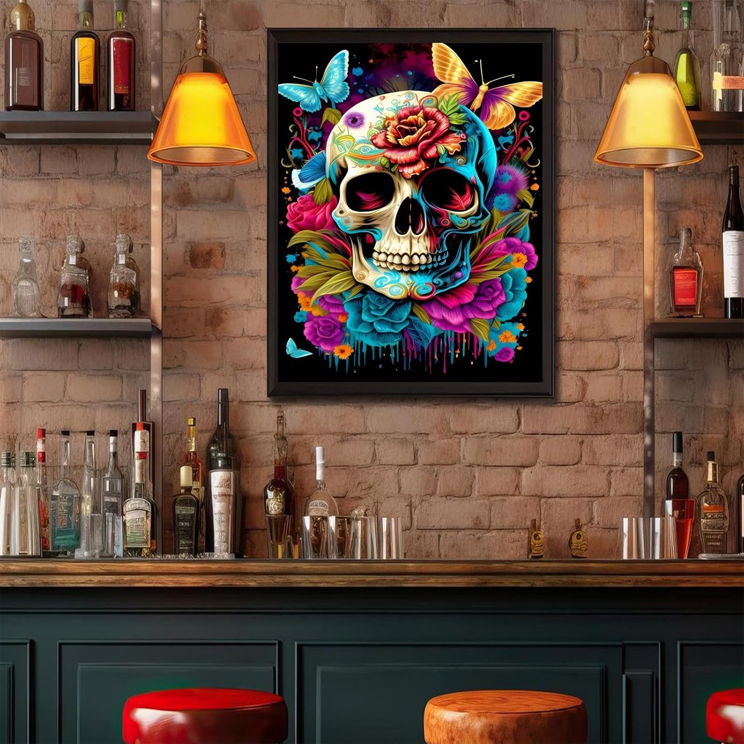 Gabbana Colorful Skeleton Diamond Painting, 5D DIY Full Round Diamond Cross Stitch Kit for Adults, Skeleton Classic Diamond Art Birthday Gift 18x24 Inch