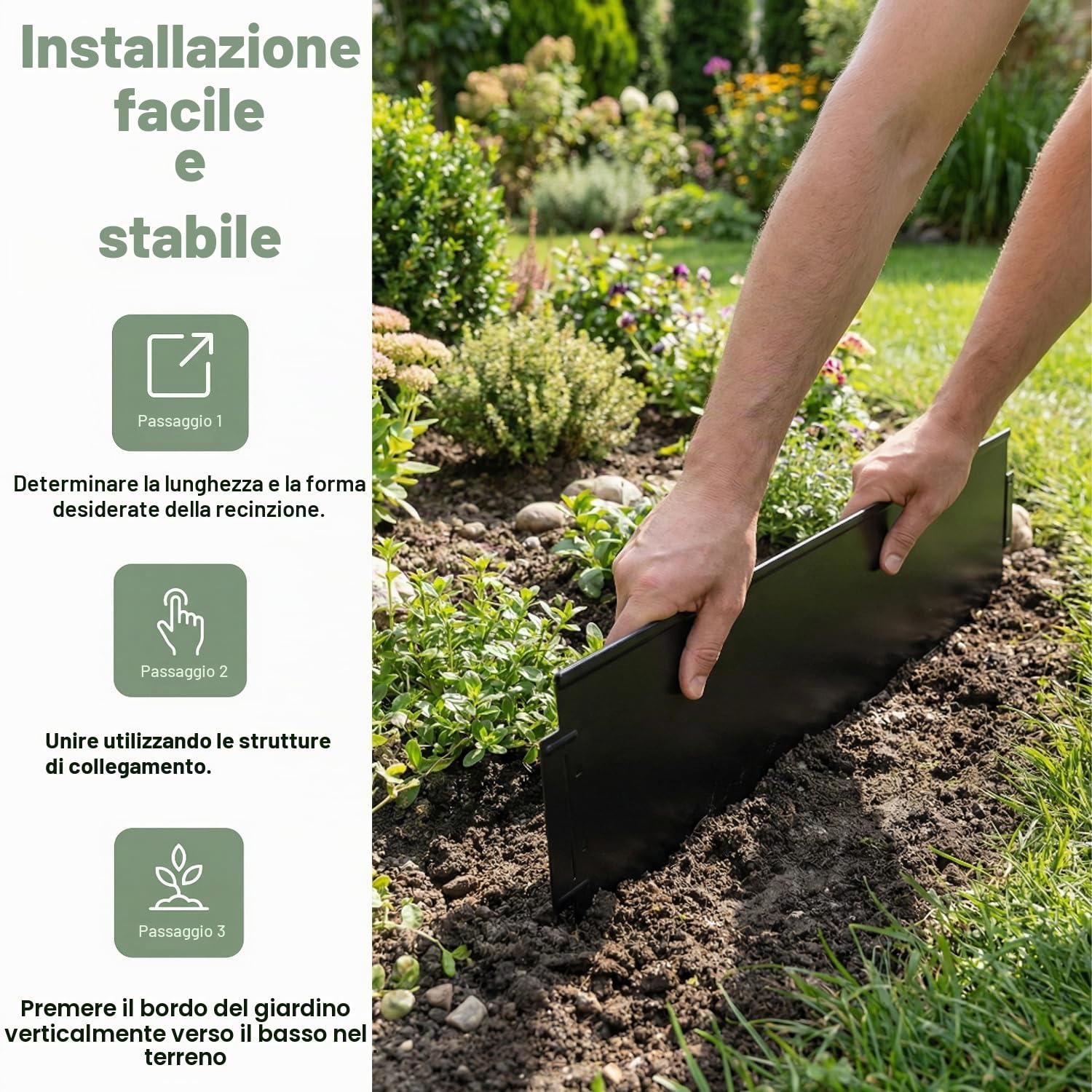 Aufun Bordo per prato in metallo, 10 m x 18 cm, zincato, per aiuole, 10 pezzi, 100 cm x 18 cm (lunghezza x altezza), (HAG8502B)