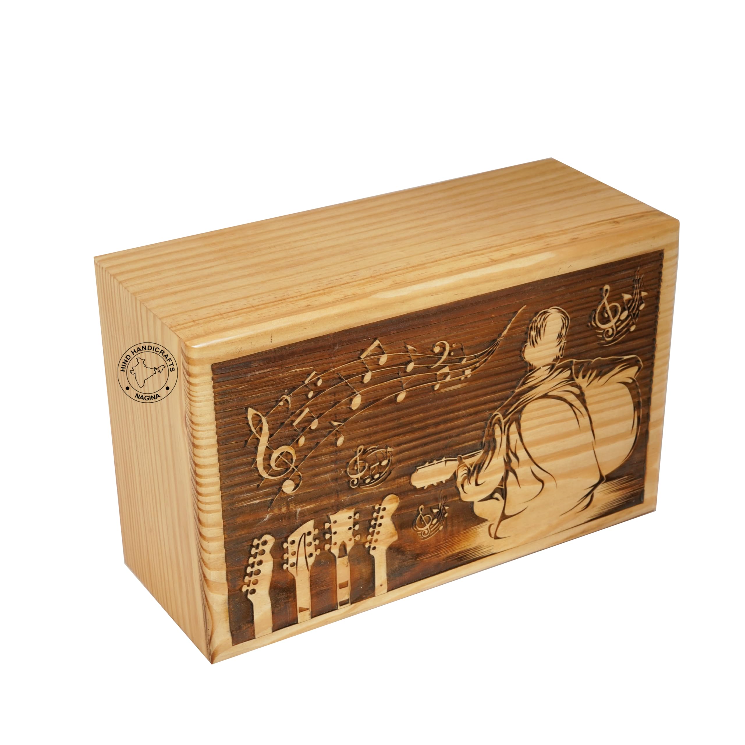 HIND HANDICRAFTS Handcrafted Horse Wooden Cremation Urns for Human Ashes Adult Large - Funeral Urn Box - Burial Urns for Columbarium (Guitar Music, 250 Cubic Inches)