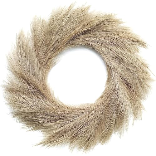 LOZIDECOR Faux Pampas Grass Wreath, 27" Large Boho Wreath for Front Door | Artificial Pampas Wreath Fall Decor | Interior, Exterior Neutral Boho Modern Wreath Wall Decoration (Natural Taupe Gray)