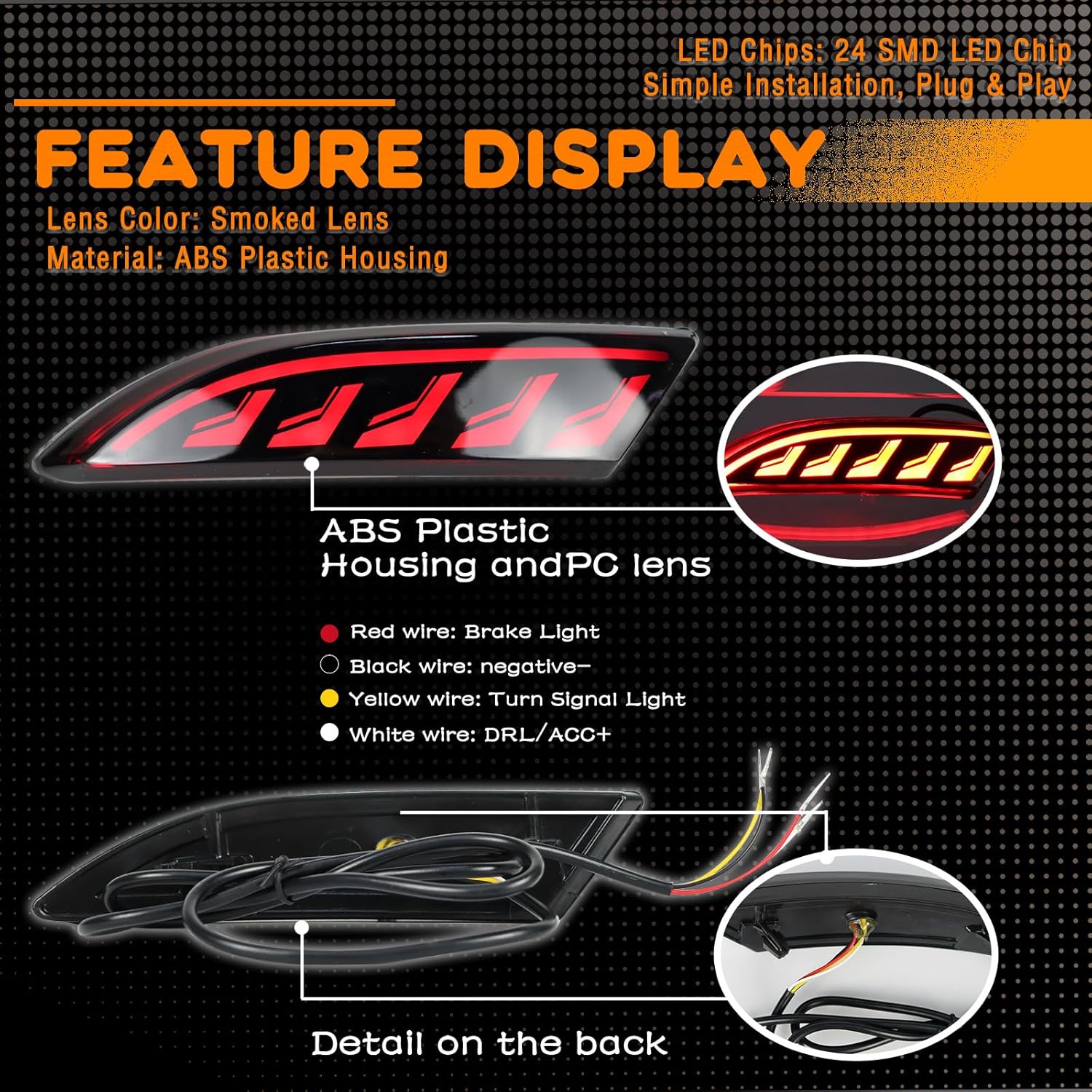 2PC Rear Bumper Reflectors Light,Brake Tail Light Lamps Compatible with for Ford Focus 2012-2018 & Hatchback 2012-2014（Not fit ST SEL）,LED Reflector DRL Turn Signal Lights Kit (Smoked)