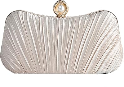 Menurra Clutch Purse Evening Bag Satin Pearl Purse Handbag for Bridal Wedding Porm (champange)