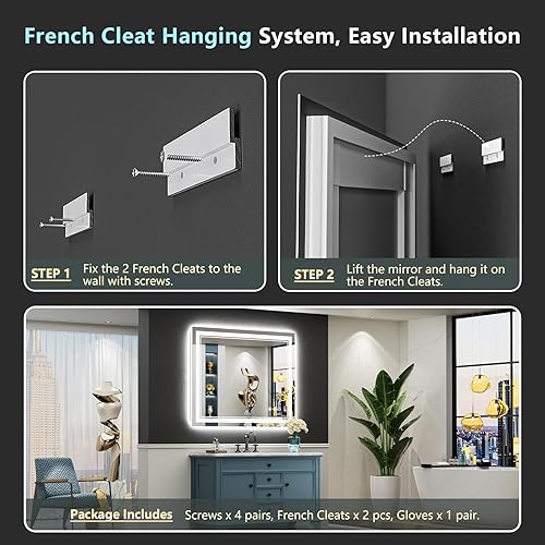 Miniatura 9 de Espejo de baño LED de 40 x 36 pulgadas con luces, retroiluminado + frontal iluminado, espejo de tocador con luz antiniebla para pared de baño,