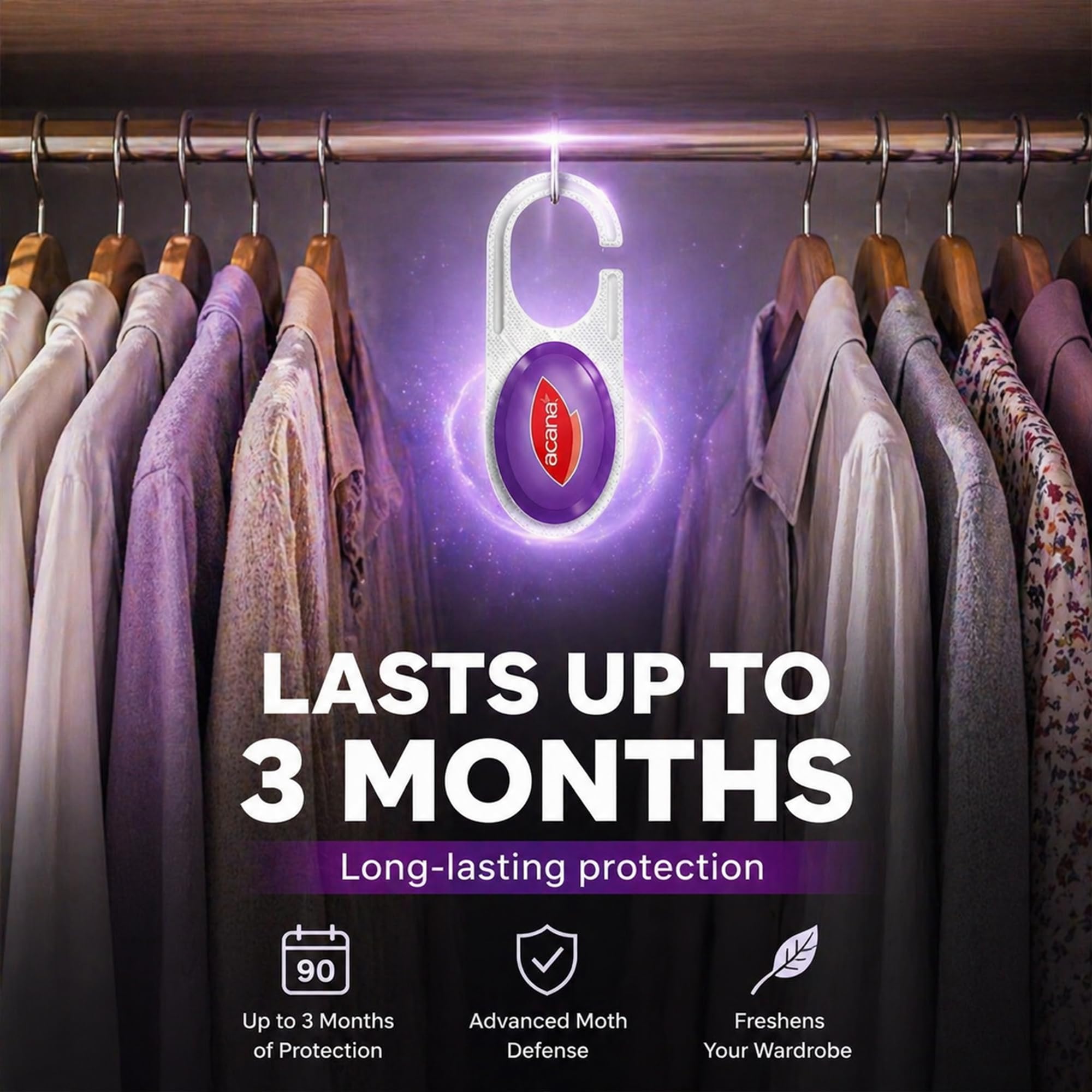 Acana Hanging Moth Killer 4 Pack – Wardrobe & Closet Protection for Clothes Storage, Long Lasting Fabric Care for Drawers & Cupboards, Helps Reduce Moth Activity, Home Storage Protection Solution — view 7