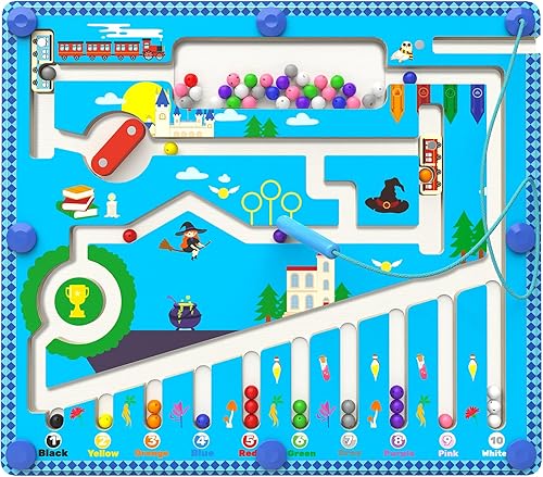 Lovkiddo Laberinto magnético de color y números, juguetes Montessori para niños de 3 años en adelante, rompecabezas de madera con juegos de mesa,