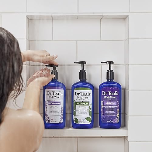 Miniatura 6 de Dr Teal's Gel de baño con sal pura de Epsom, calma y duerme con lavanda, 24 onzas líquidas (paquete de 4)