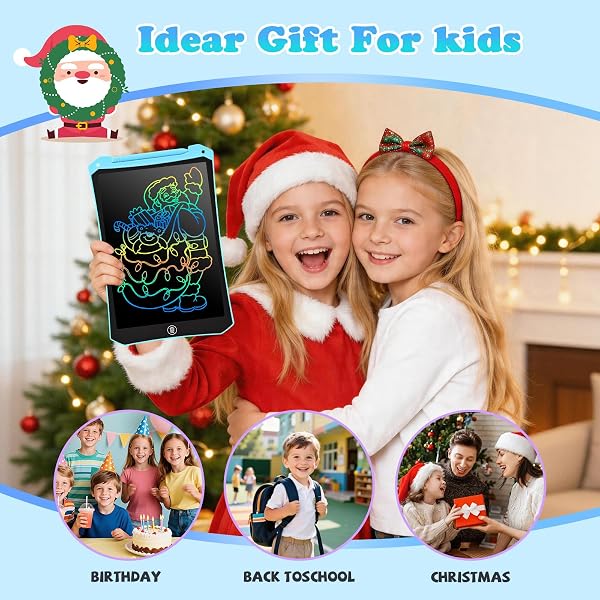BlueSwan Children's Drawing Tablet Toy 2 3 4 5 6+ Years, 10 Inch LCD Magic Slate Colourful Travel Activities for Toddlers, Car, Airplane, Educational Gift Essentials for Boys Girls, Blue - 2