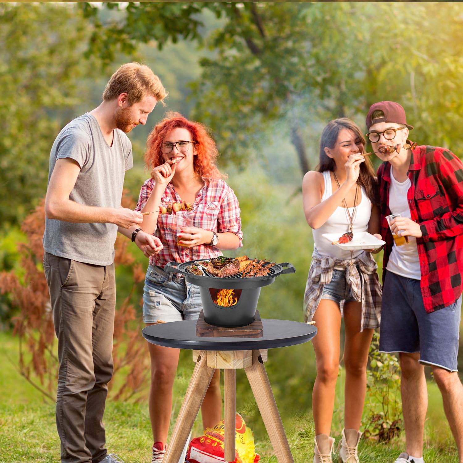 Przenośny mini grill na węgiel drzewny - przydymiony koreański grill na kemping w domu i na zewnątrz, idealny na imprezy na plaży - kompaktowy rozmiar (26 x 21 x 12,4 cm)