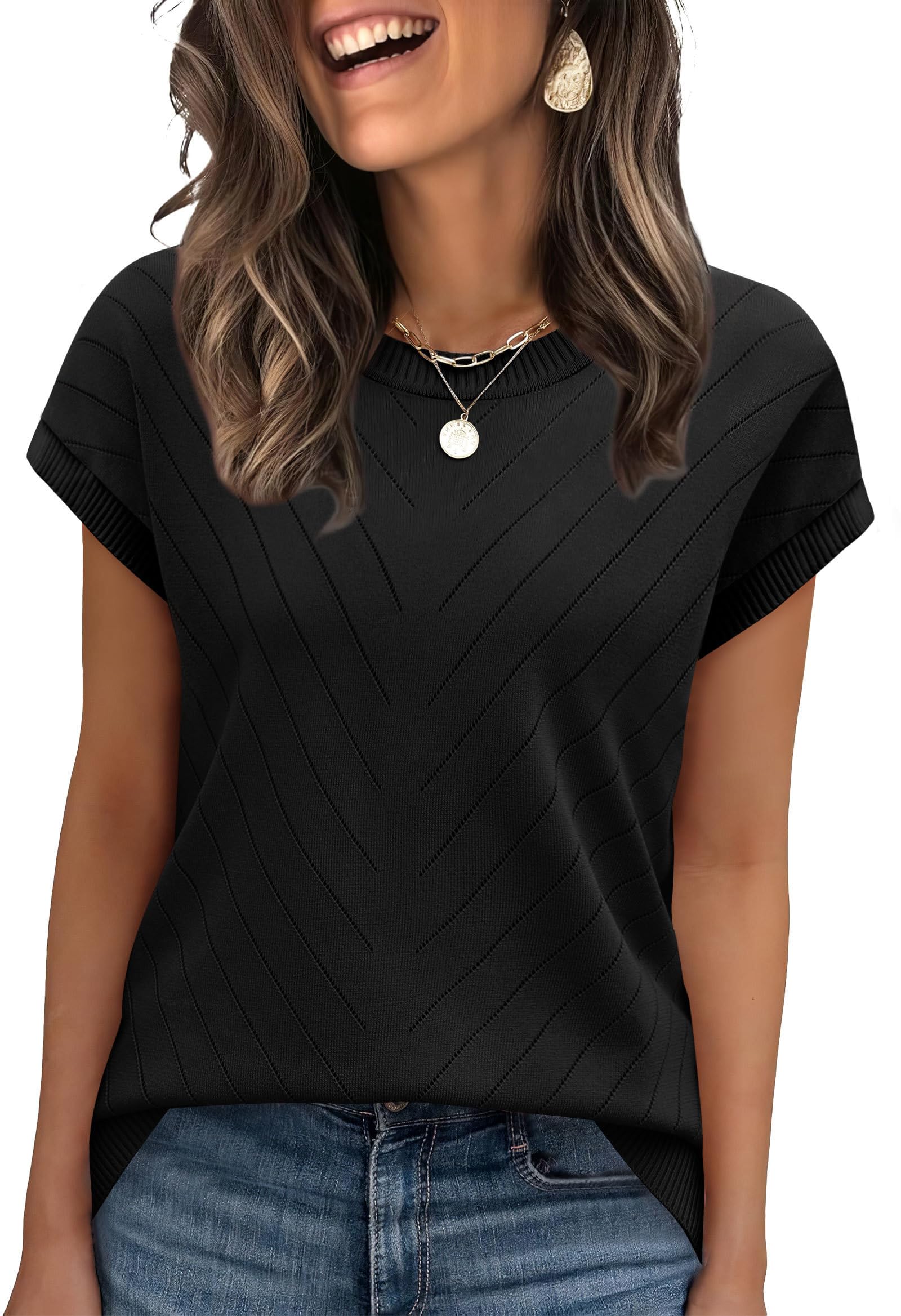 WIHOLL Short Sleeve Sweater for Women Summer Tops 2026 Business Casual Outfits Beach Vacation Clothes