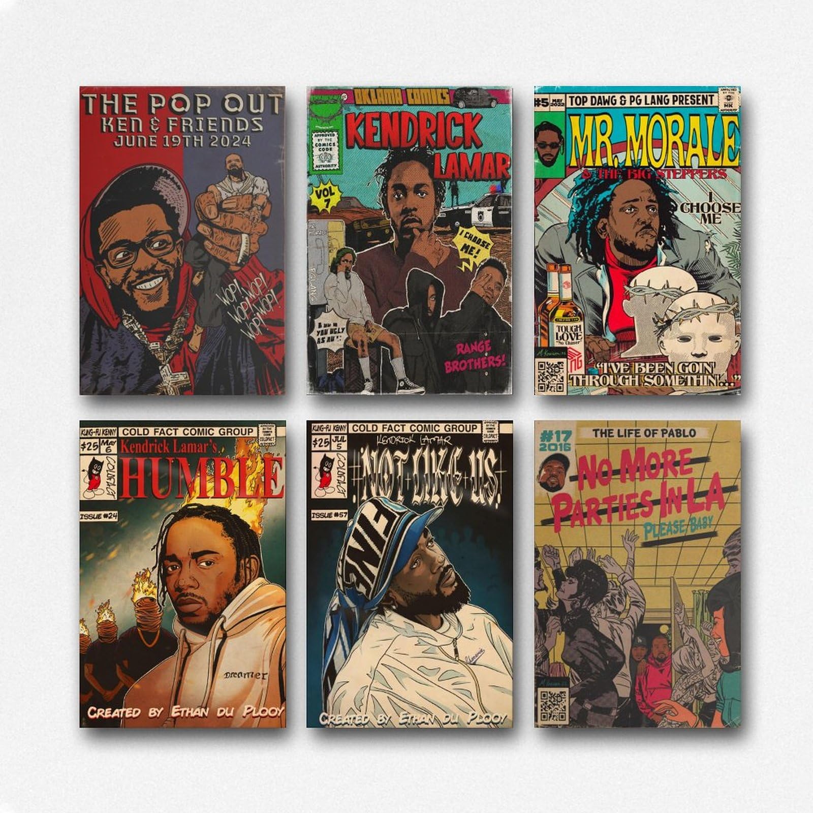 Luhaoli A Set Of 6 Kendrick Poster Lamar Comic Book Art Poster Wall Art Canvas Posters Room Decorative Aesthetic Poster Print Decor Posters 08x12inch(20x30cm) Style-1