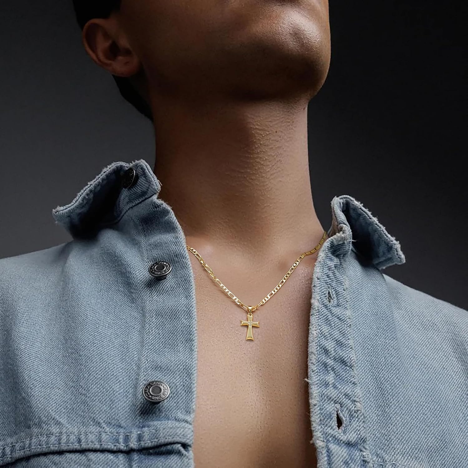 AIGAMIT Cross Necklace for Men Gold Cross Necklace for Men 14K Gold Cross Chain Pendant Necklaces for Mens Cubic Zirconia Center Mariner Dainty Gold Crosses Chain Mens Crosses Necklaces Pendant 20/22/24in