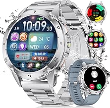 LIGE Military Smartwatch Men's with LED Light, 1.43 Inch HD AMOLED Smartwatch with Phone Function, Fitness Watch, Silver Watch with 130+ Sports Modes, Heart/Sleep Tracking, IP68 Waterproof Sports