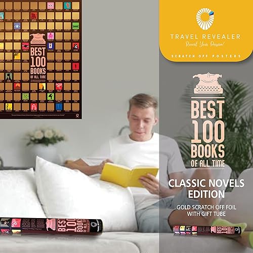 Miniatura 7 de Travel Revealer Póster de 100 libros para rascar, 24 x 17 pulgadas, lista de cubo de libros, póster para rascar, póster para raspar de los 100