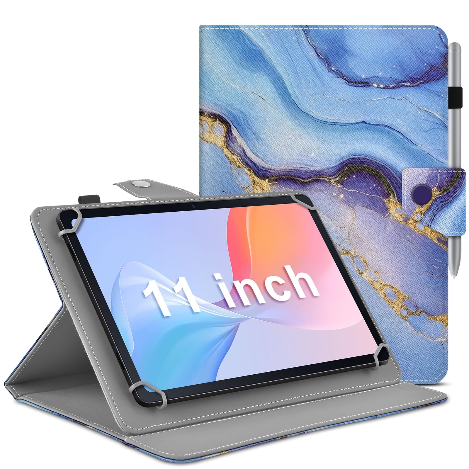 DETUOSI Universal 11 inch Tablet Case, 11.5 inch Tablet Cover, Travel Portable Protective Folio PU Leather Stand Shell Case【with 4 Fixed Rings】 for