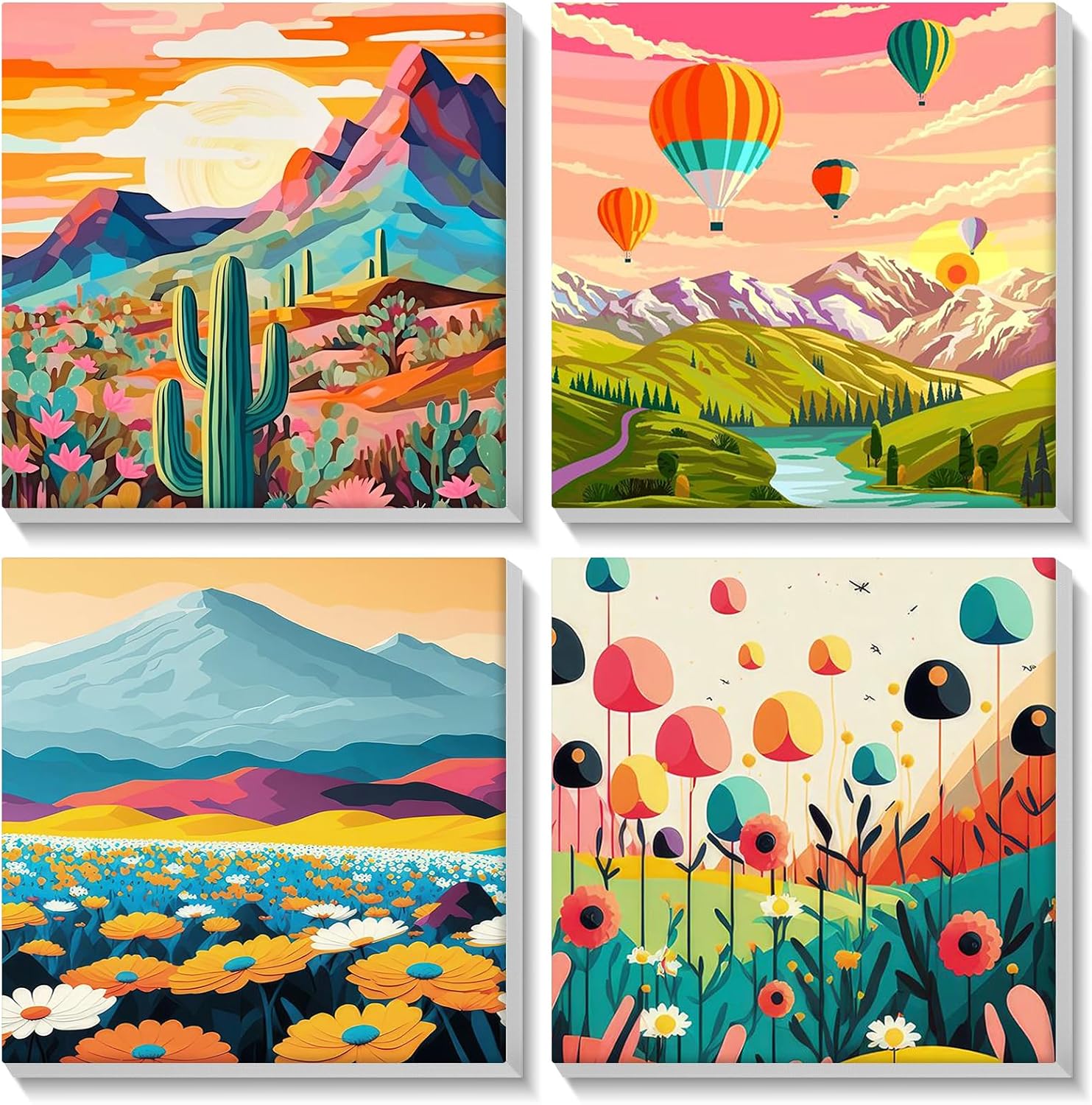 MISCER 4 Pack Paint by Numbers for Kids Adults,Landscape Paint by Number Kits for Kids, DIY Acrylic Oil Painting Suitable for Home Decoration (8x8inch)